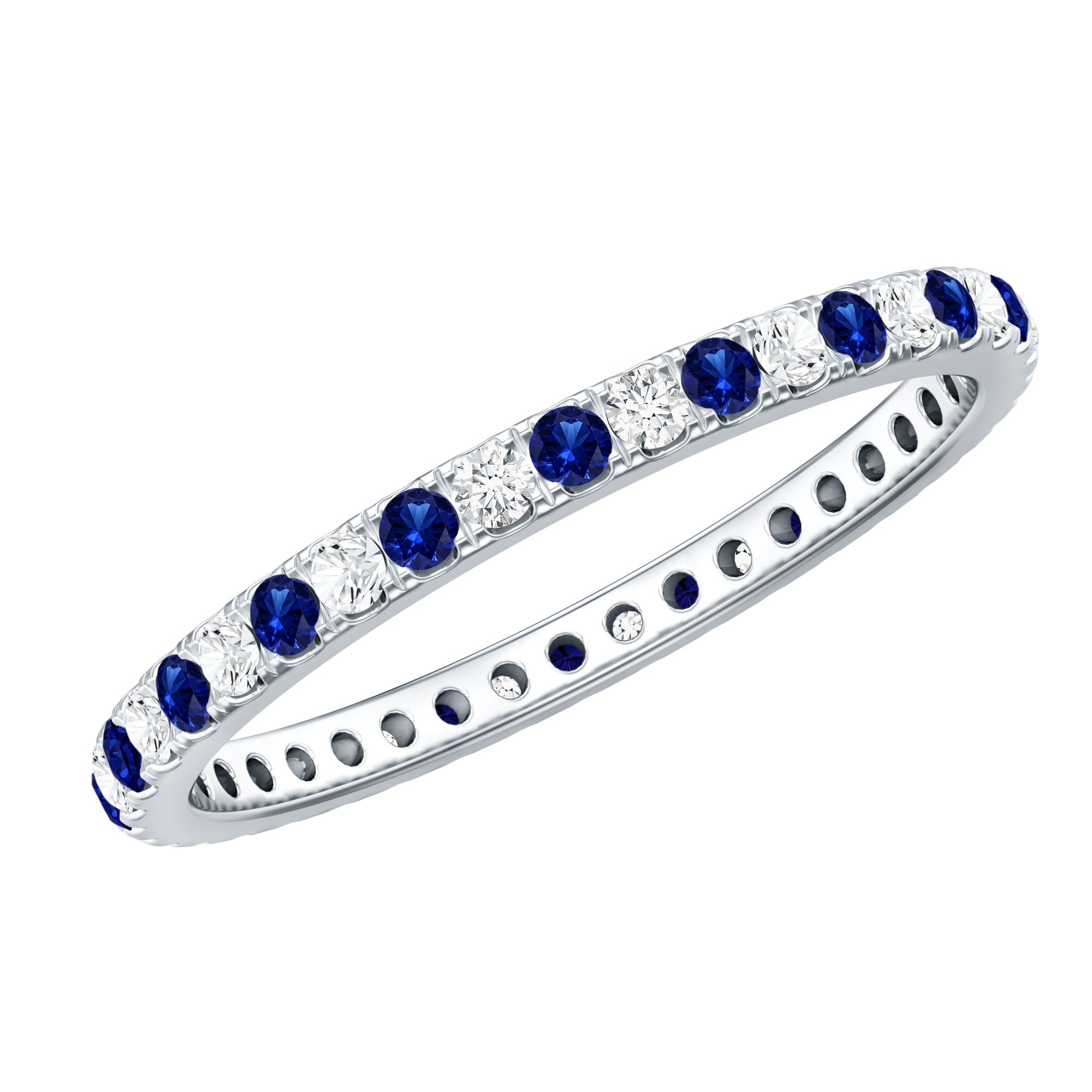 Certified Lab Grown Blue Sapphire Eternity Ring with Diamond AAAA - Rosec Jewels
