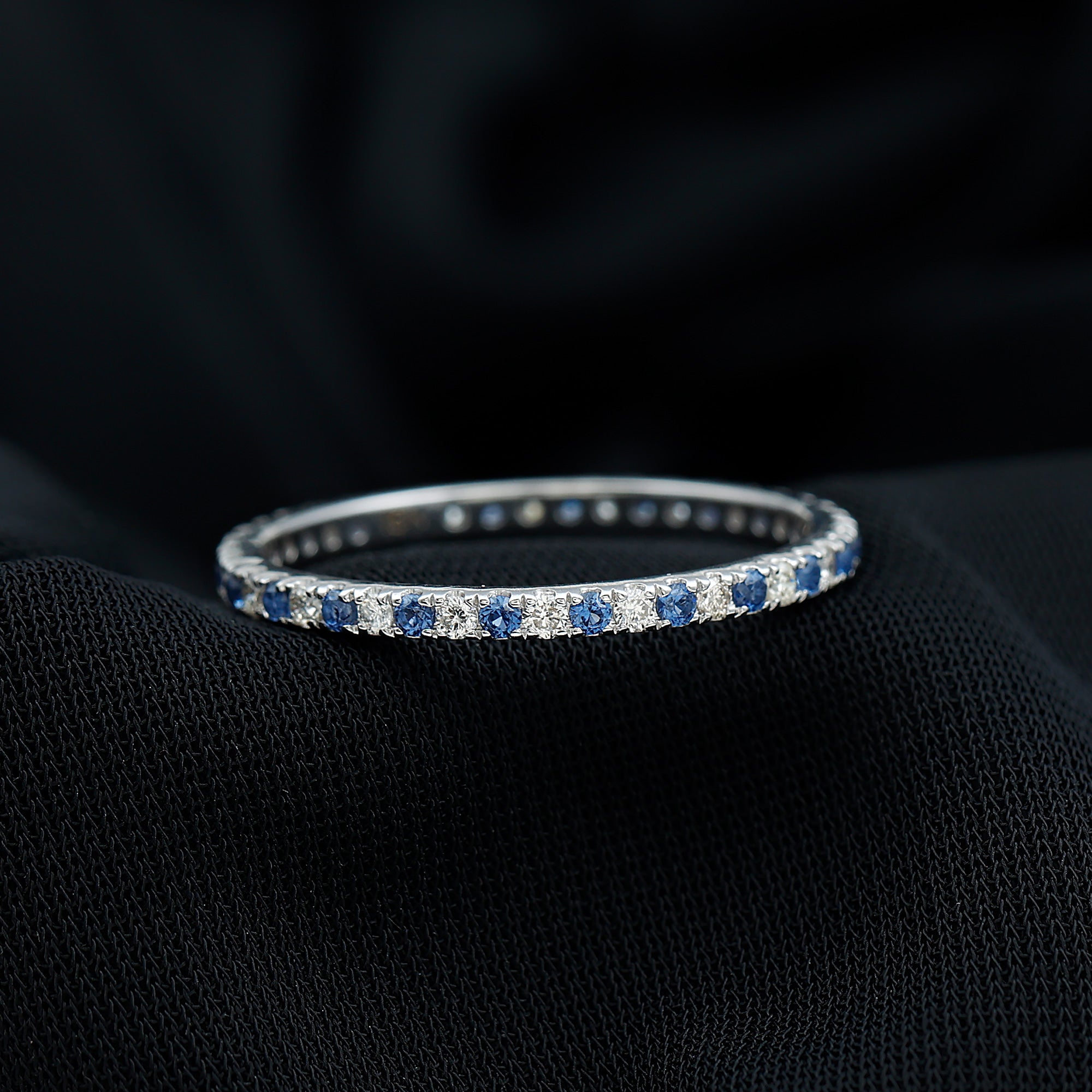 Certified Lab Grown Blue Sapphire Eternity Ring with Diamond AAAA - Rosec Jewels