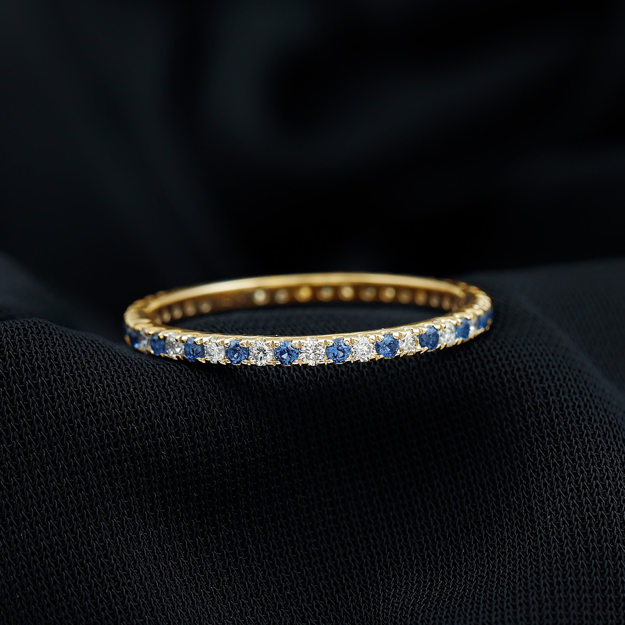 Certified Lab Grown Blue Sapphire Eternity Ring with Diamond AAAA - Rosec Jewels