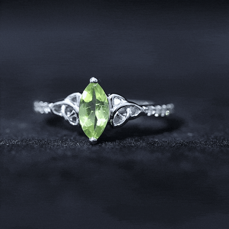 Rosec Jewels-Natural 0.7 Carat Peridot Diamond Marquise Engagement Ring with Celtic Knot