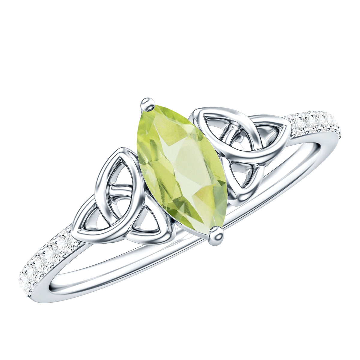 Natural 0.7 Carat Peridot Diamond Marquise Engagement Ring with Celtic Knot AAA - Rosec Jewels