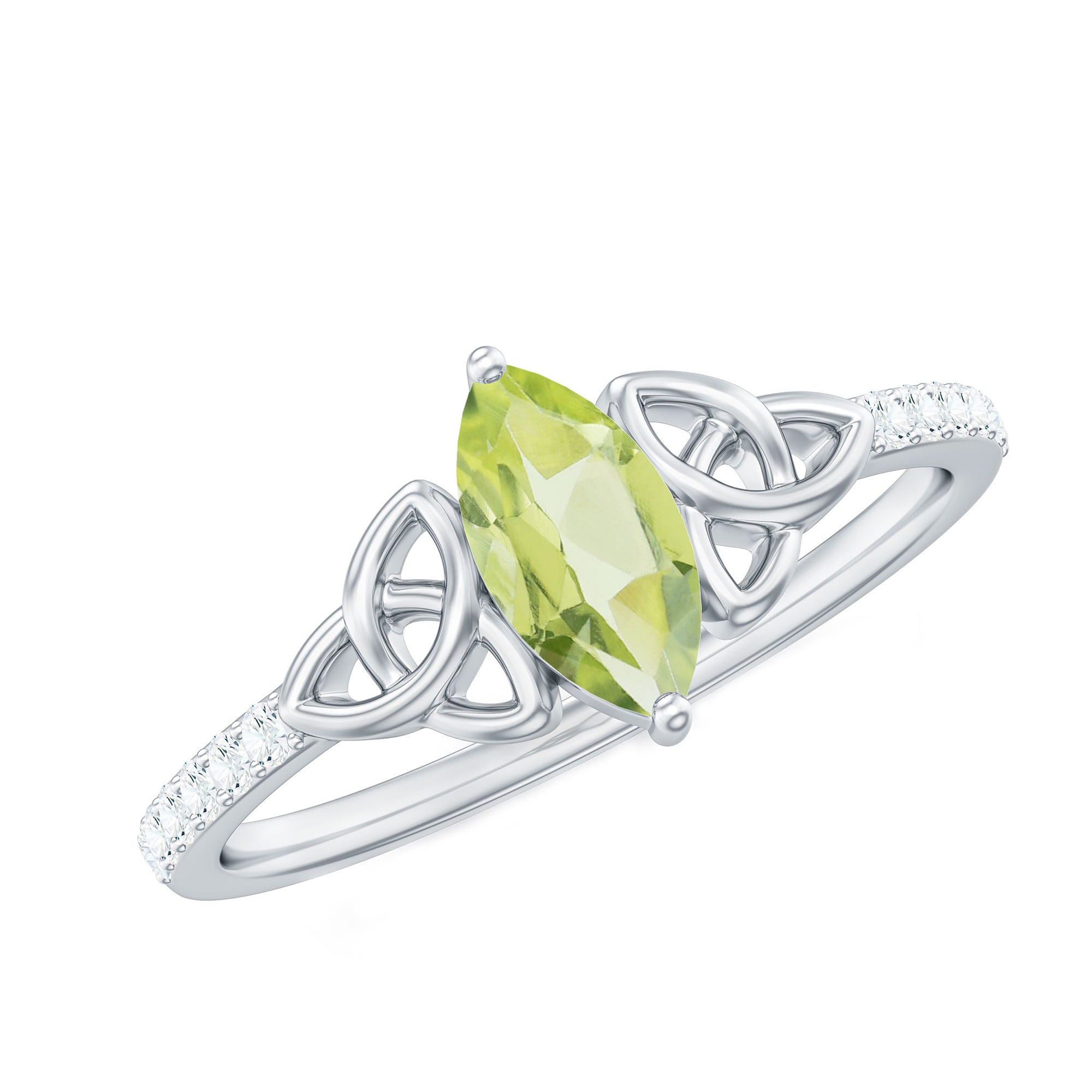 Rosec Jewels-Natural 0.7 Carat Peridot Diamond Marquise Engagement Ring with Celtic Knot