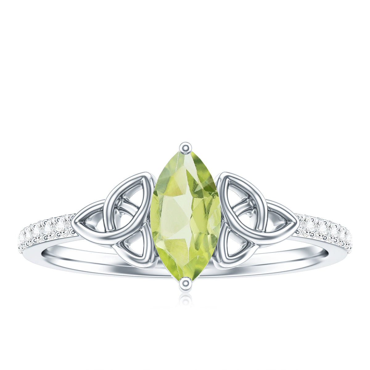 Natural 0.7 Carat Peridot Diamond Marquise Engagement Ring with Celtic Knot AAA - Rosec Jewels