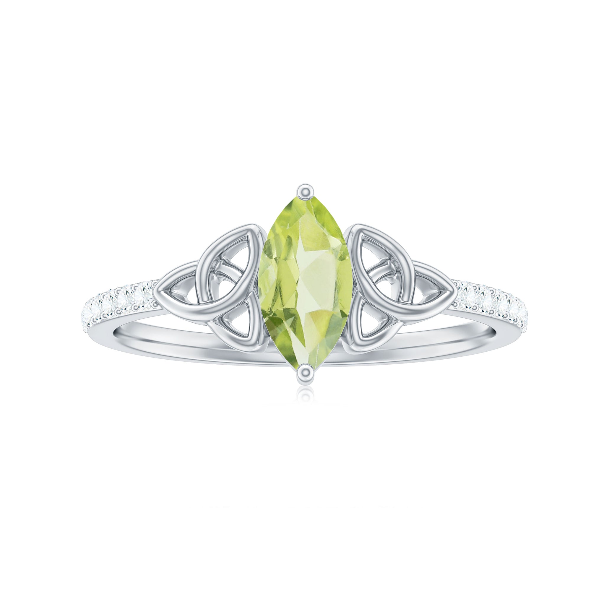Rosec Jewels-Natural 0.7 Carat Peridot Diamond Marquise Engagement Ring with Celtic Knot