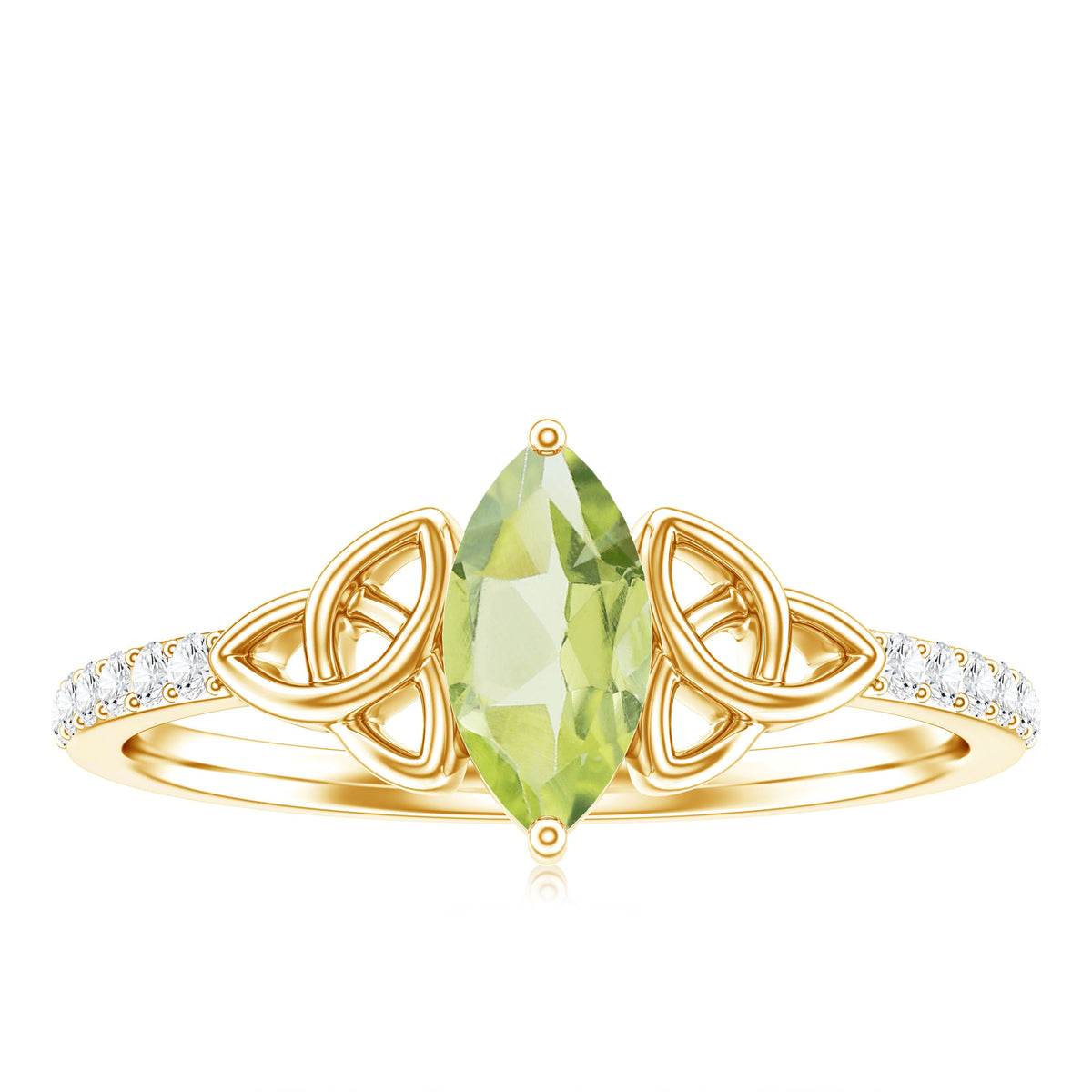 Natural 0.7 Carat Peridot Diamond Marquise Engagement Ring with Celtic Knot AAA - Rosec Jewels