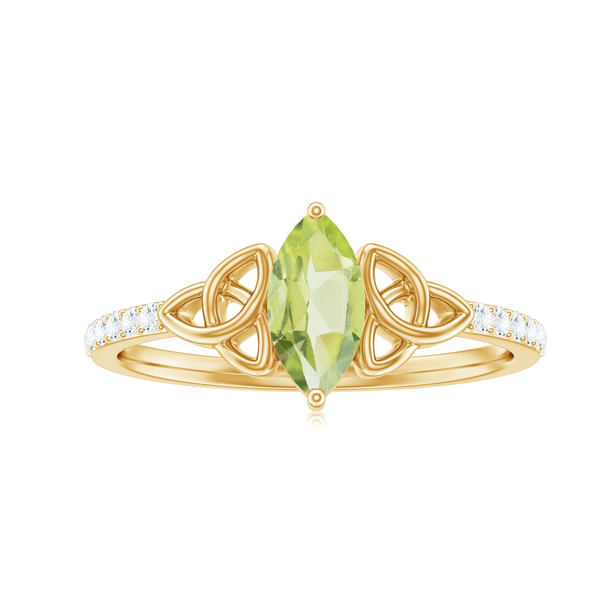 Rosec Jewels-Natural 0.7 Carat Peridot Diamond Marquise Engagement Ring with Celtic Knot
