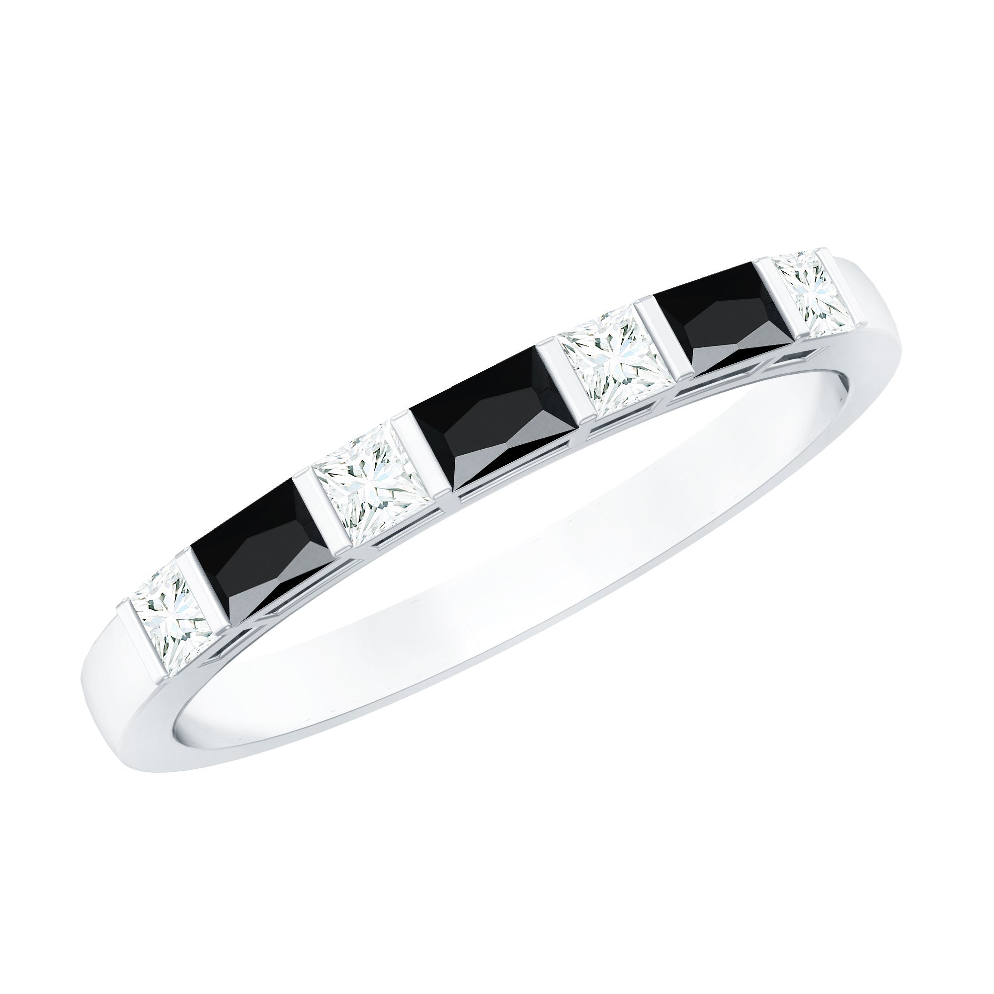 Bar Set Black Onyx and Diamond Half Eternity Wedding Band