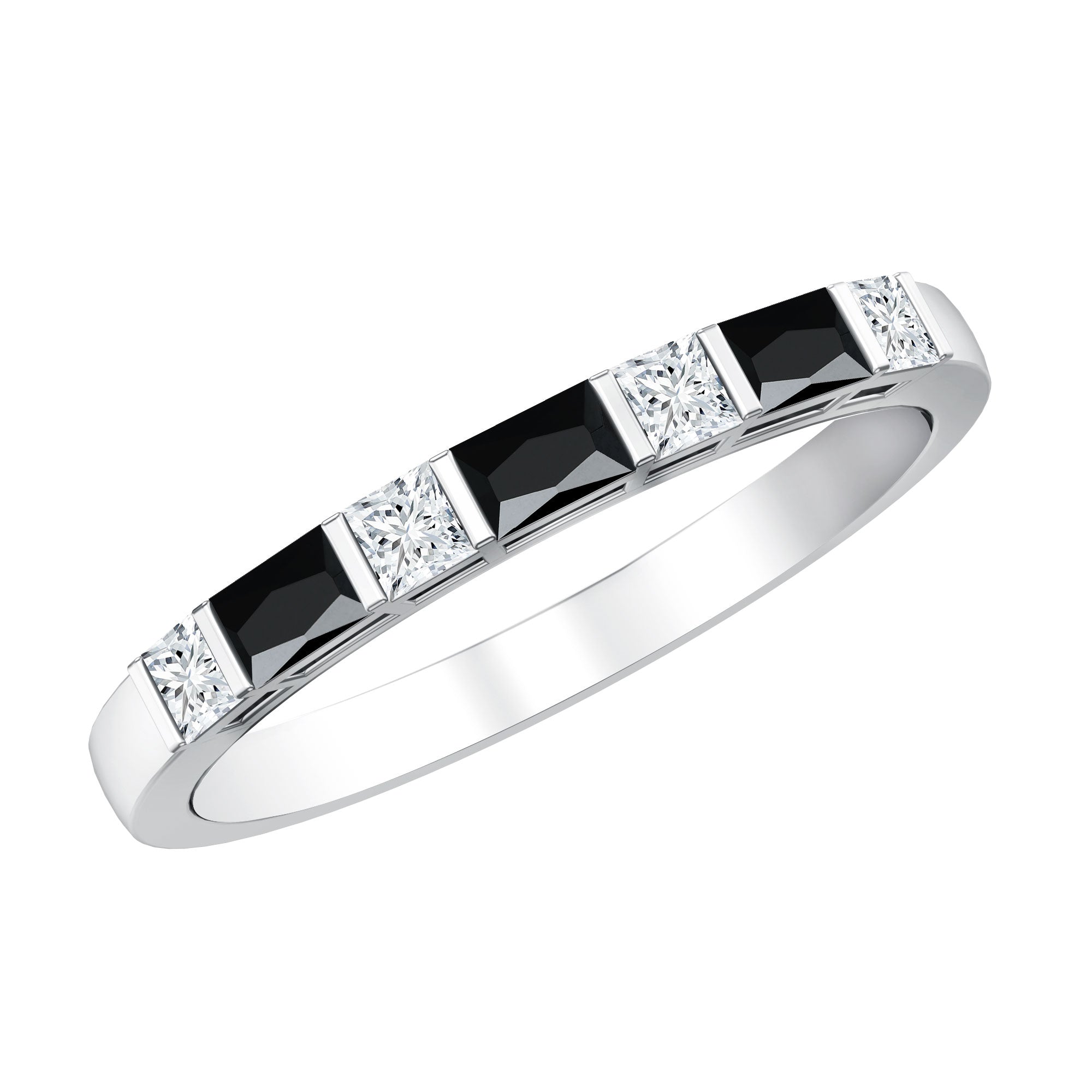 Bar Set Black Onyx and Diamond Half Eternity Wedding Band AAA - Rosec Jewels