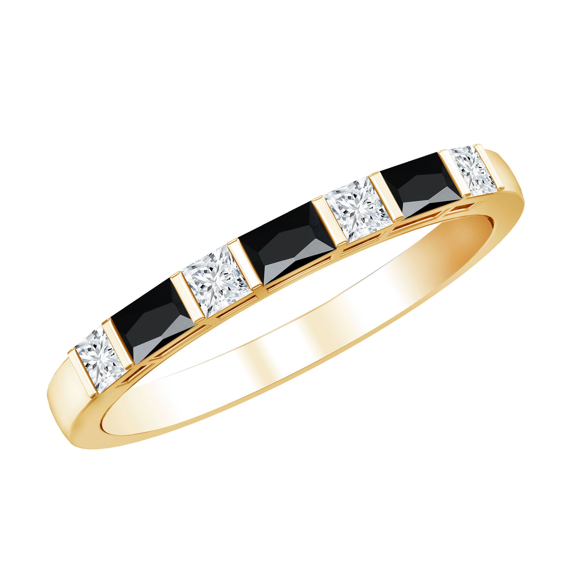 Bar Set Black Onyx and Diamond Half Eternity Wedding Band AAA - Rosec Jewels