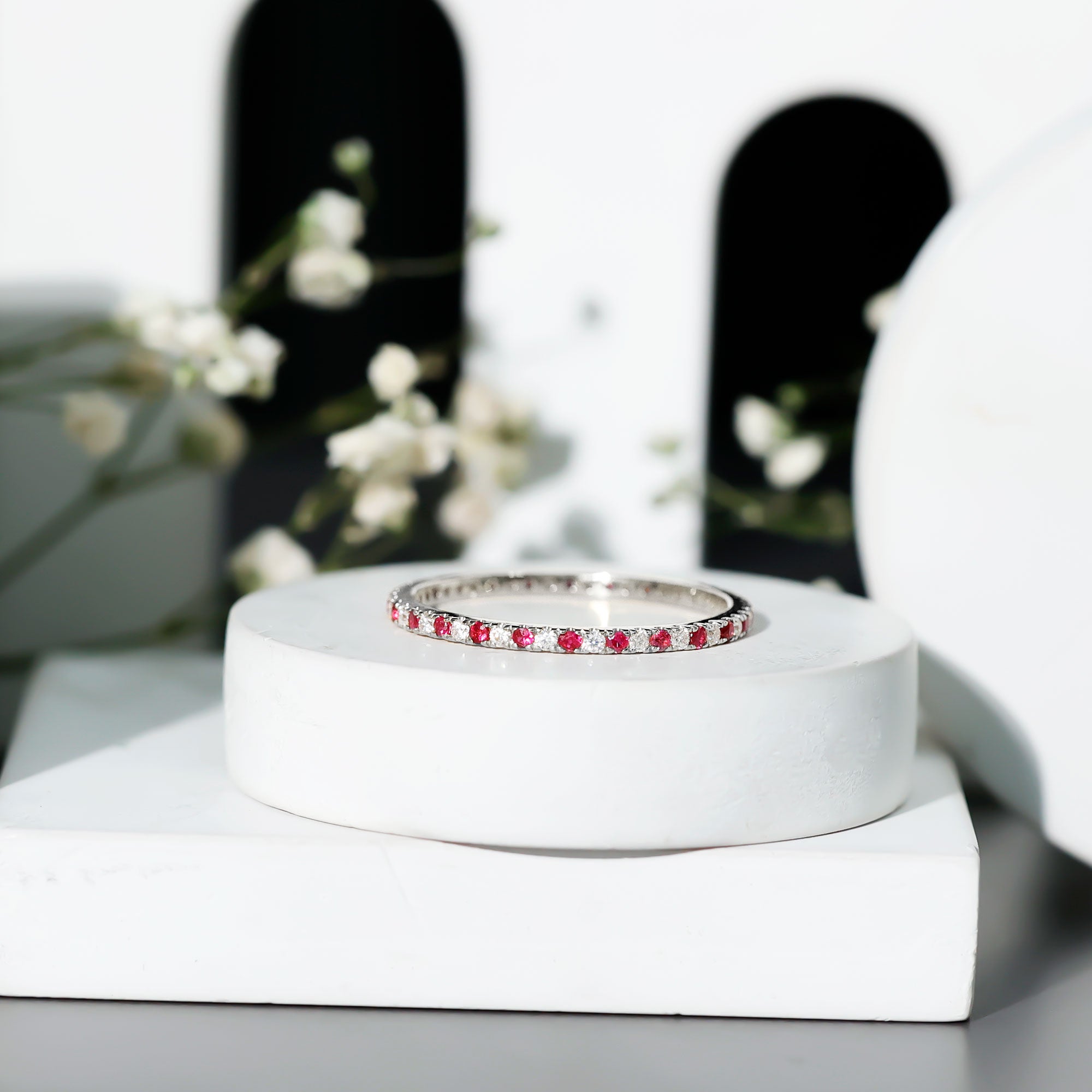 Real Ruby Full Eternity Stackable Ring with Lab Grown Diamond AAA - Rosec Jewels