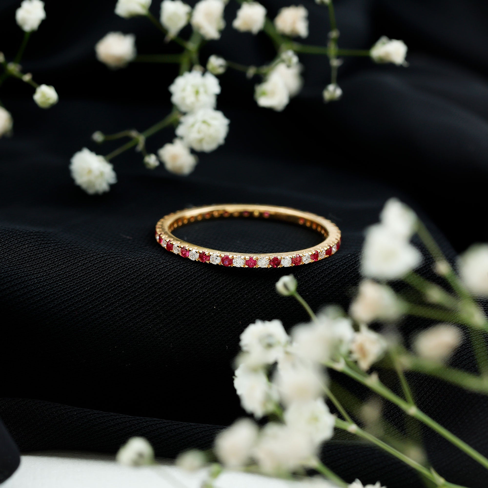 Real Ruby Full Eternity Stackable Ring with Lab Grown Diamond AAA - Rosec Jewels