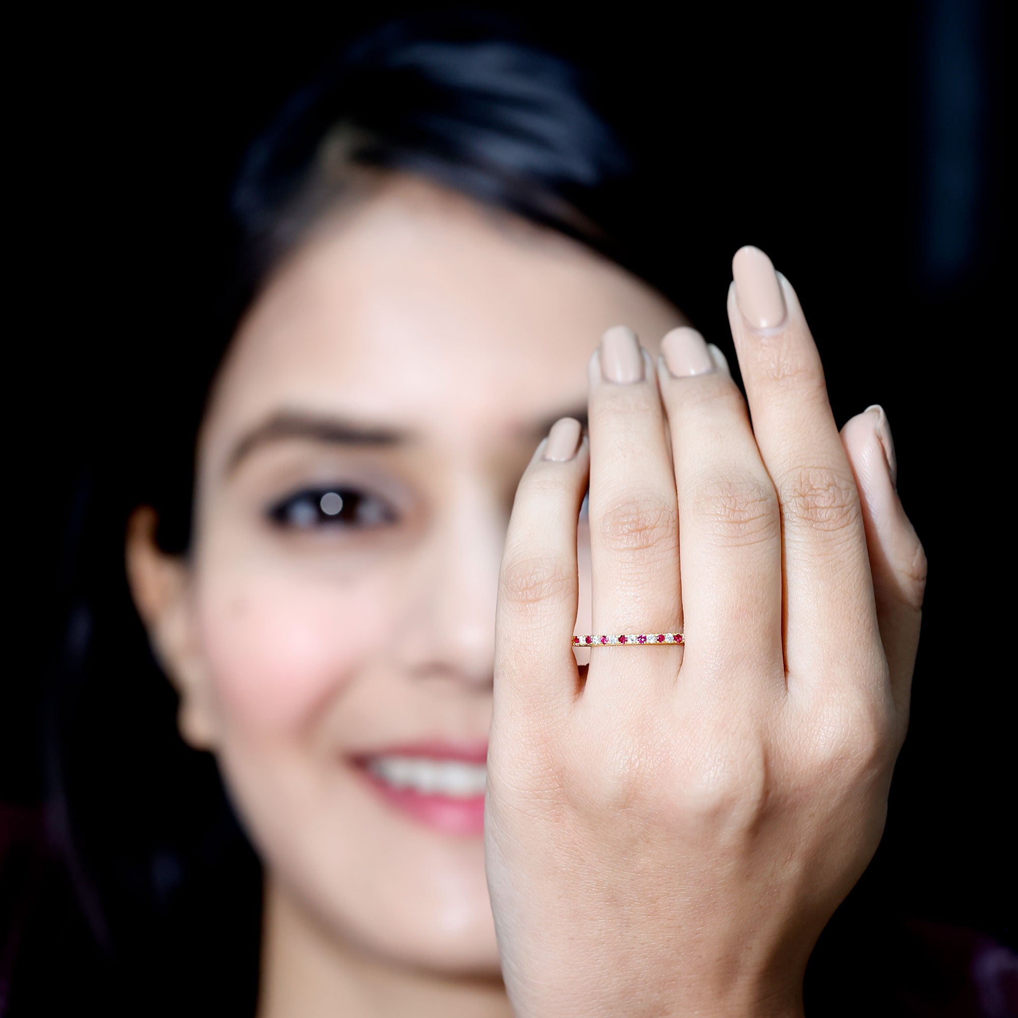 Real Ruby Full Eternity Stackable Ring with Lab Grown Diamond AAA - Rosec Jewels