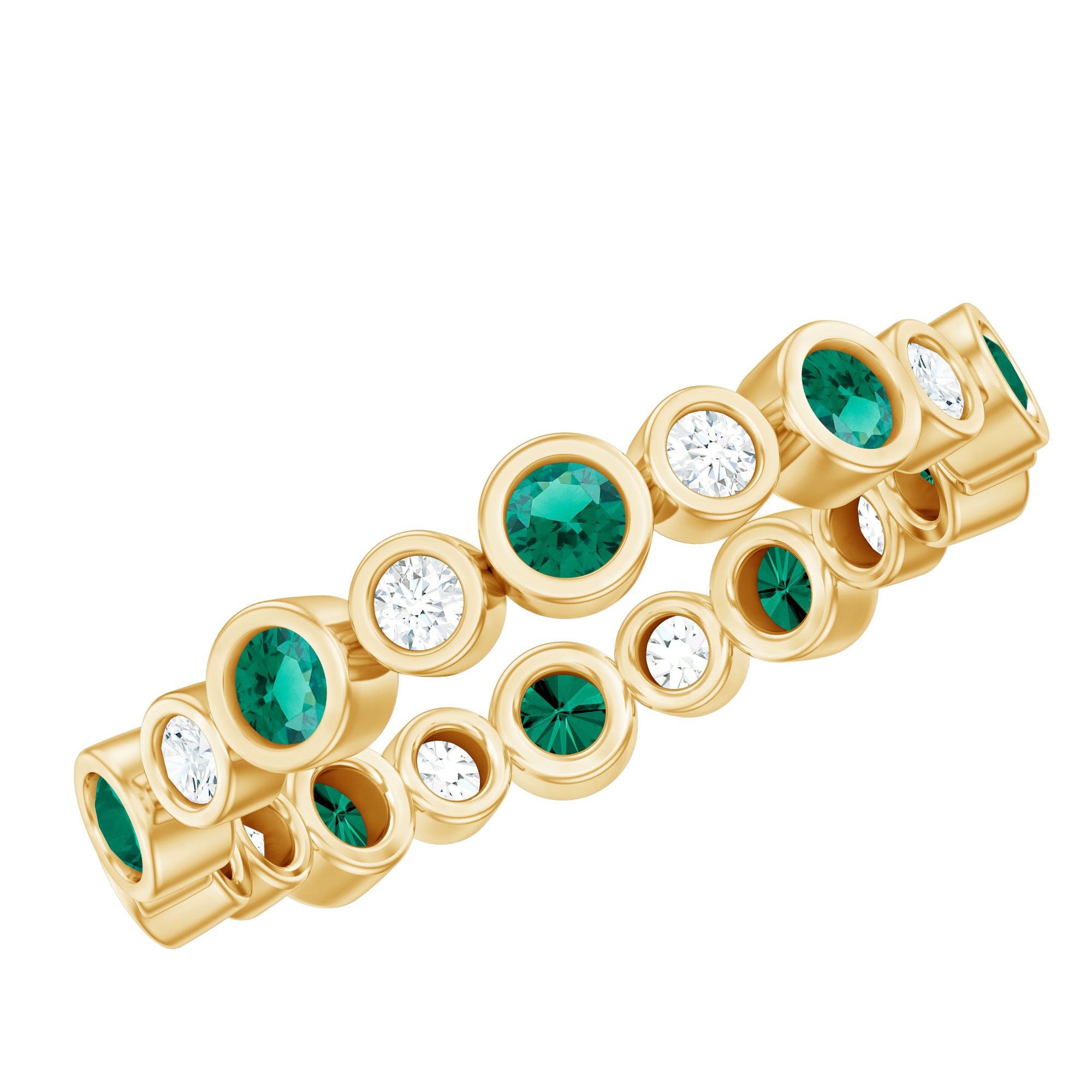 Alternating Set Lab Emerald and Moissanite Full Eternity Ring AAAA - Rosec Jewels