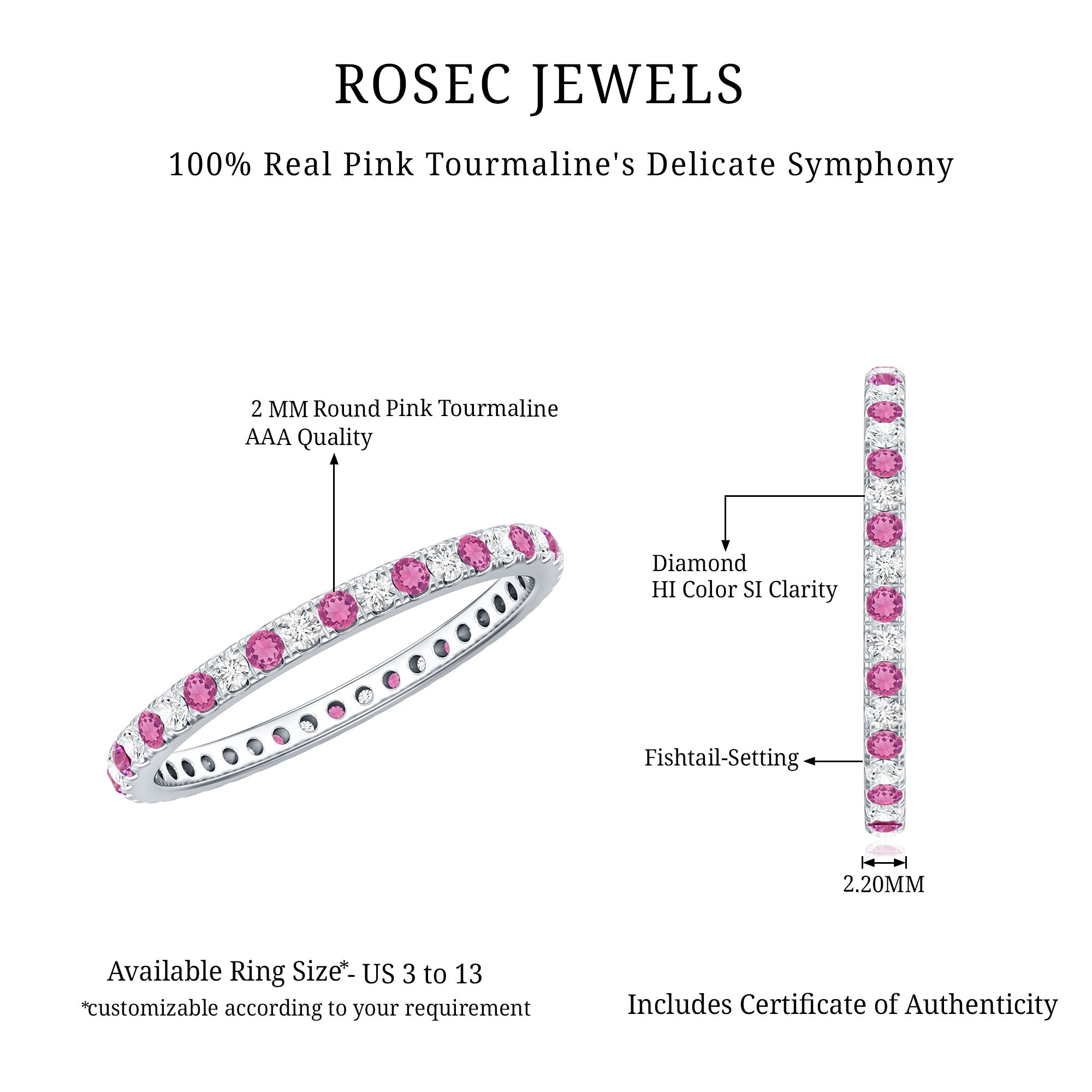 Pink Tourmaline and Diamond Stackable Ring AAA - Rosec Jewels