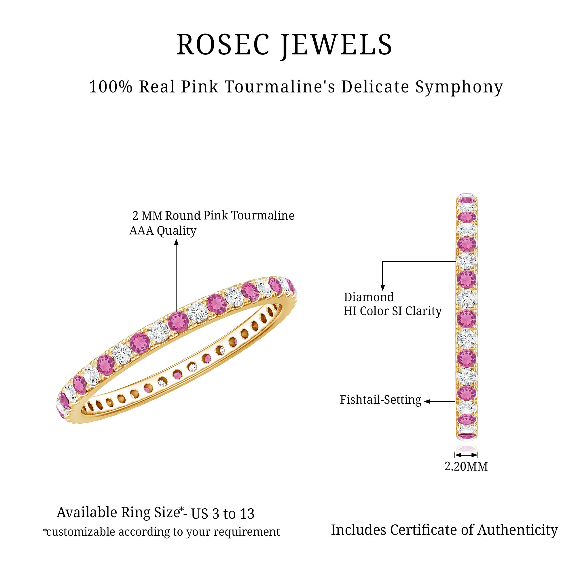 Pink Tourmaline and Diamond Stackable Ring AAA - Rosec Jewels