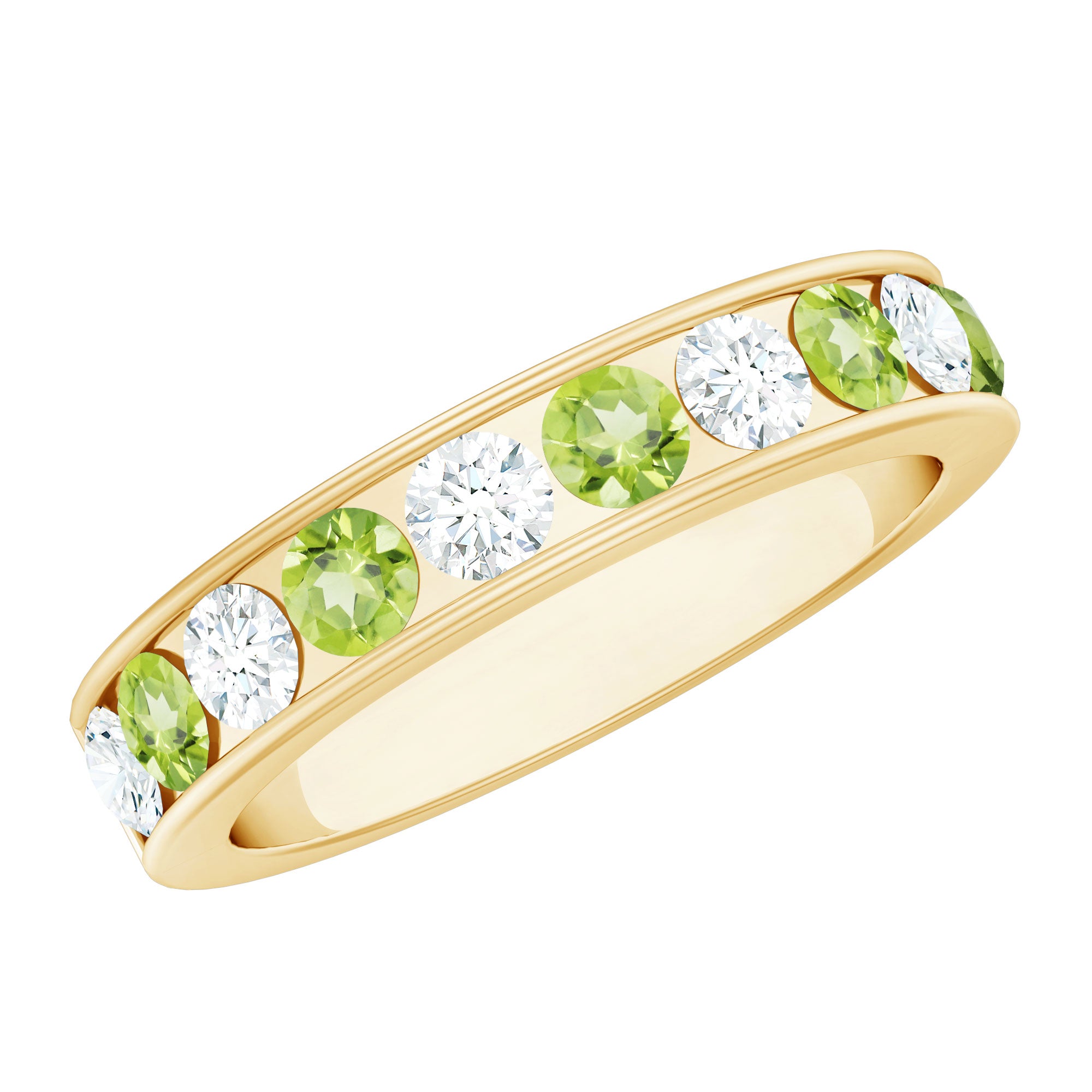 Channel Set Peridot and Diamond Half Eternity Ring for Women AAA - Rosec Jewels
