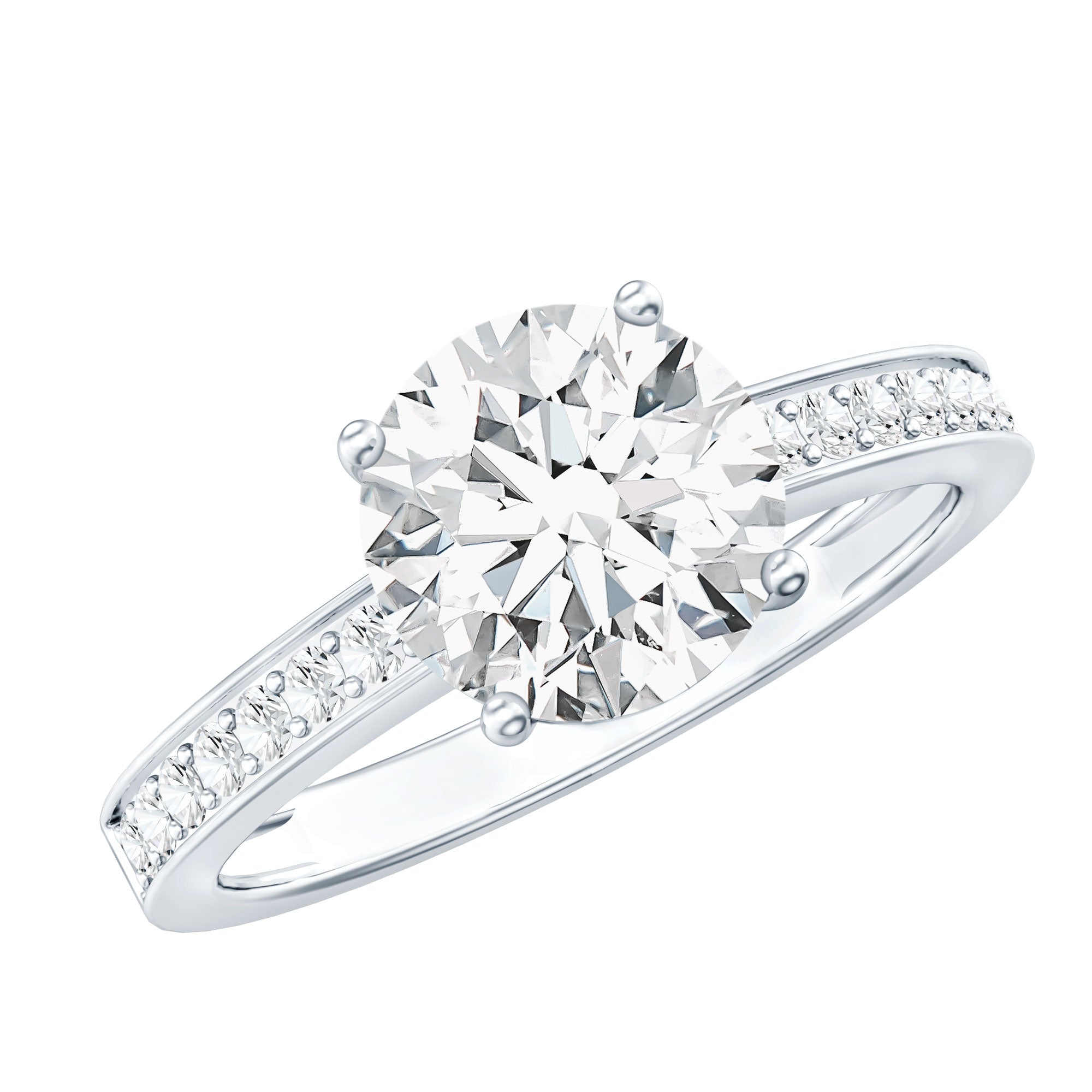 2.25 CT Round Cut Moissanite Engagement Ring in 4 Prong Setting