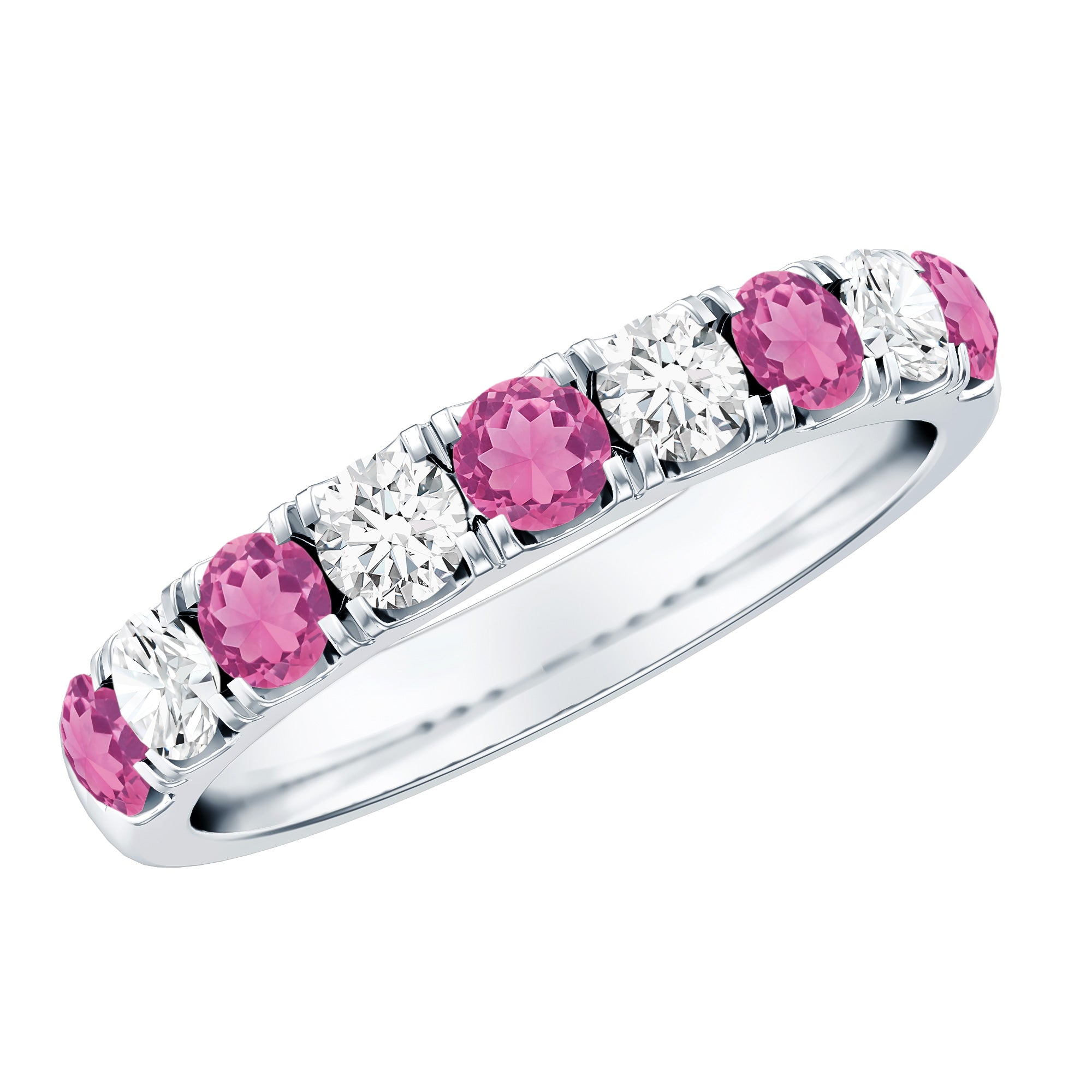 Natural Pink Tourmaline and Diamond Wedding Band Ring AAA - Rosec Jewels
