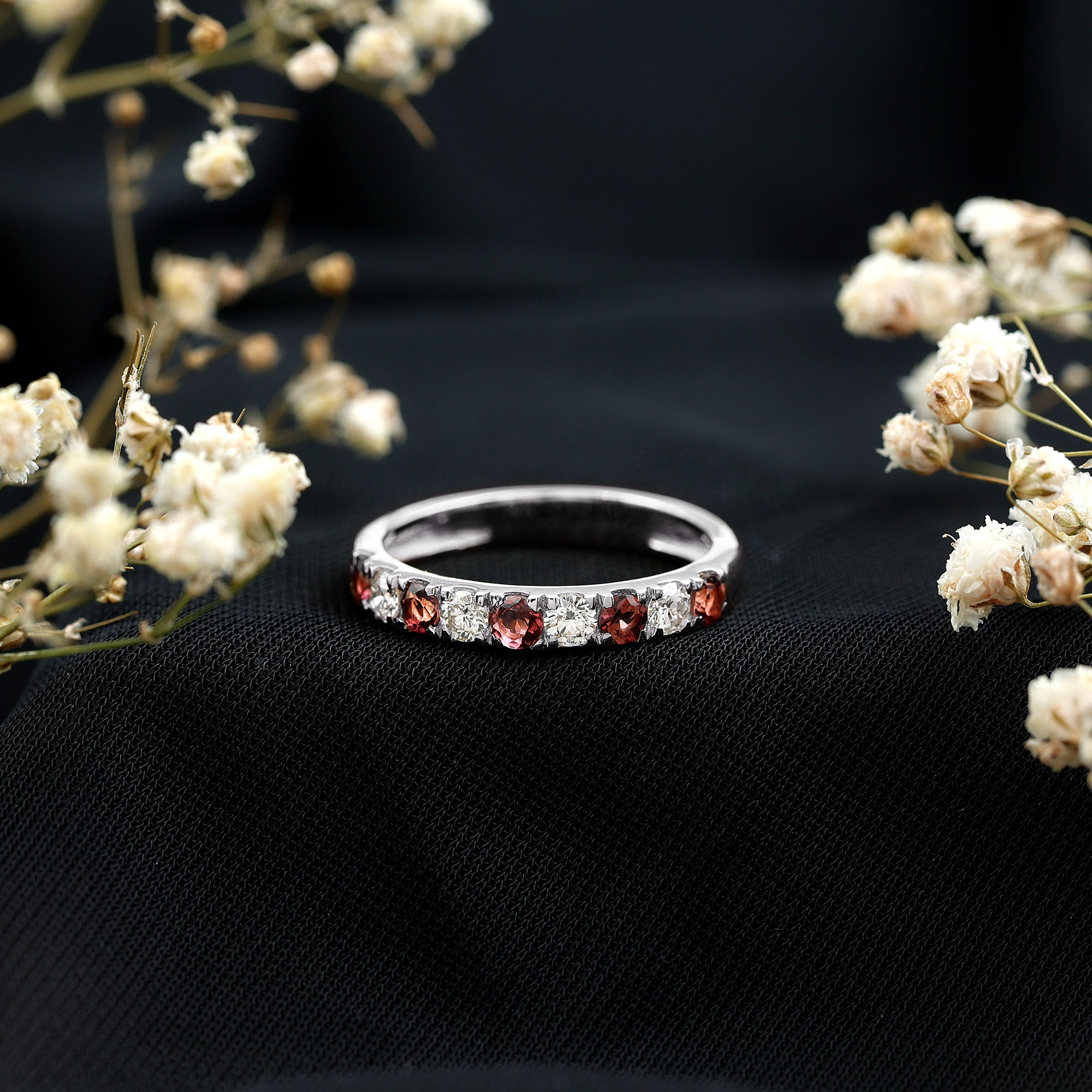 Natural Pink Tourmaline and Diamond Wedding Band Ring AAA - Rosec Jewels