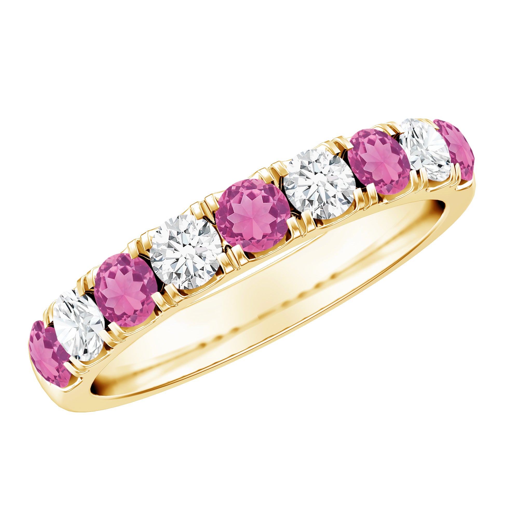 Natural Pink Tourmaline and Diamond Wedding Band Ring AAA - Rosec Jewels