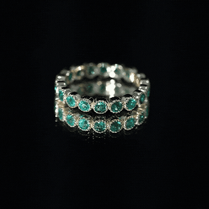 Milgrain Bezel Set Round Emerald Eternity Wedding Band AAA - Rosec Jewels
