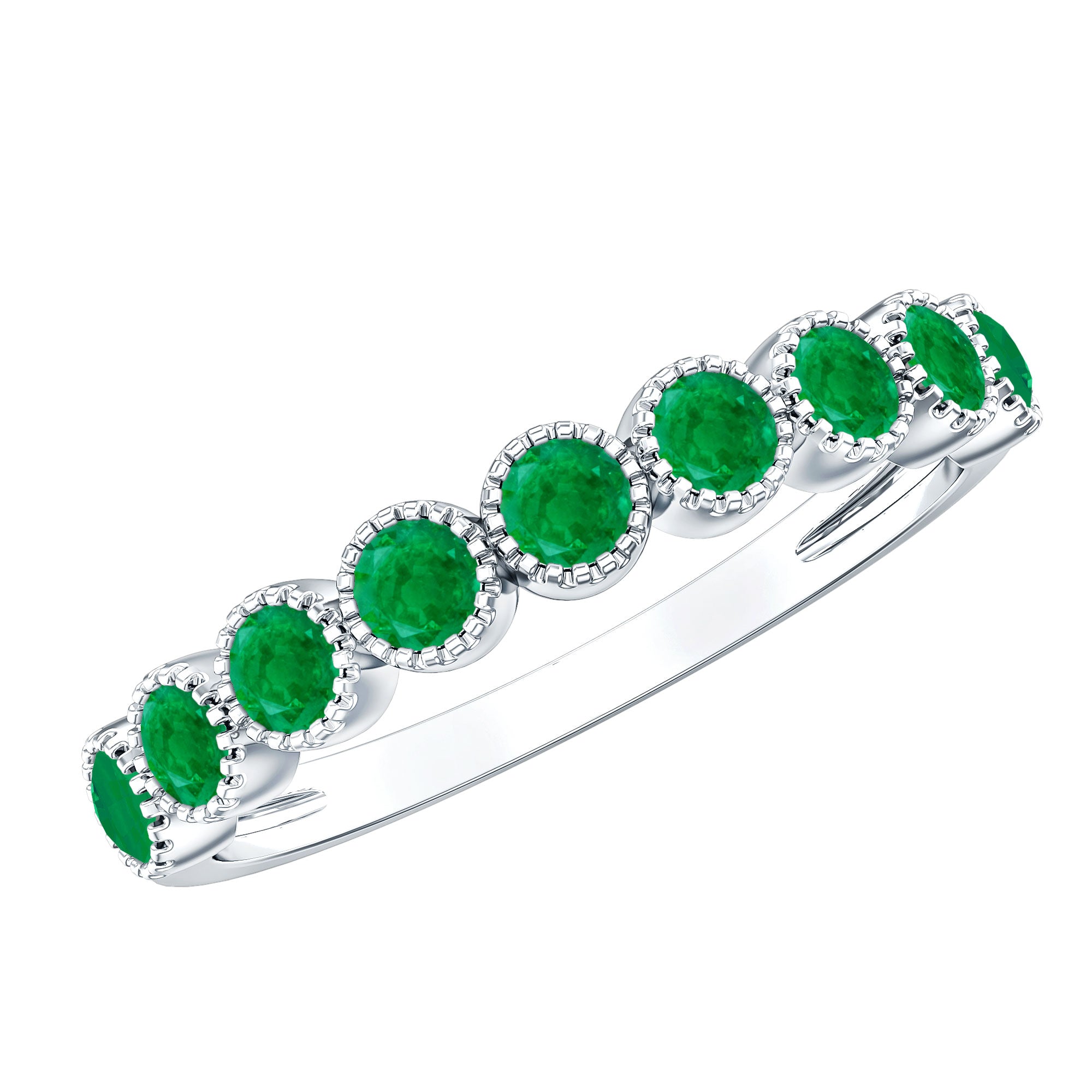 Milgrain Bezel Set Round Emerald Eternity Wedding Band AAA - Rosec Jewels