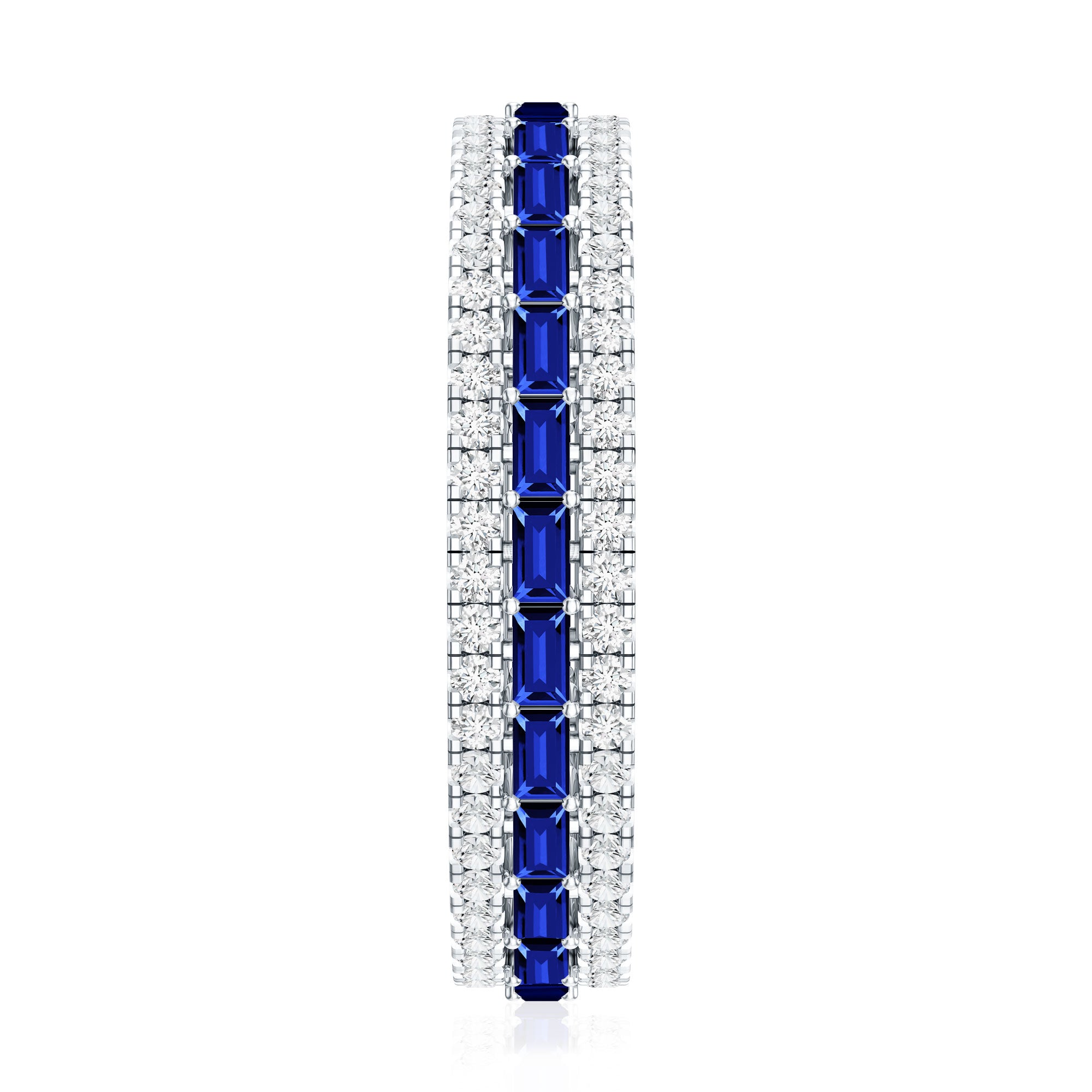 Baguette Cut Lab Grown Blue Sapphire and Moissanite Wedding Band AAAA - Rosec Jewels