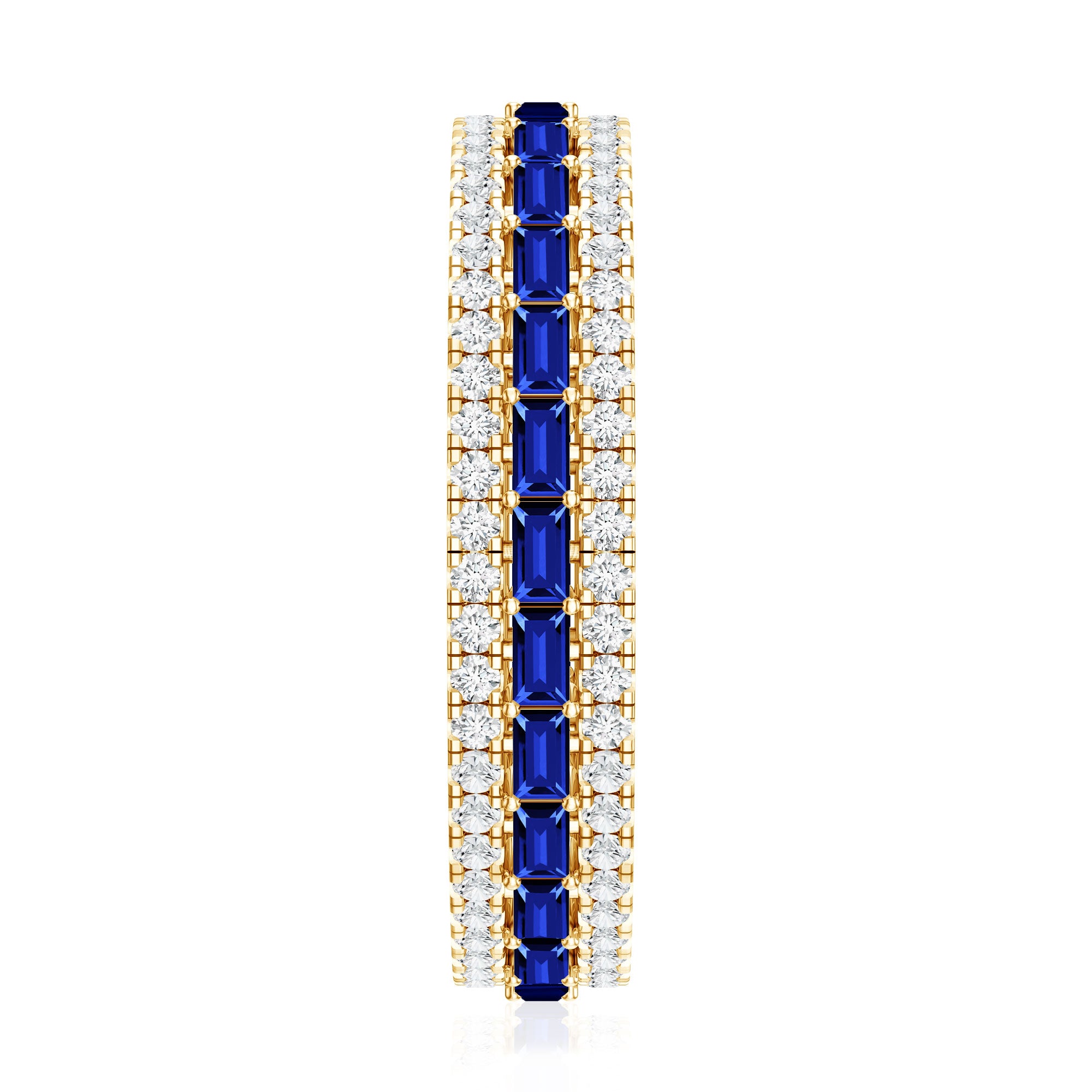 Baguette Cut Lab Grown Blue Sapphire and Moissanite Wedding Band AAAA - Rosec Jewels