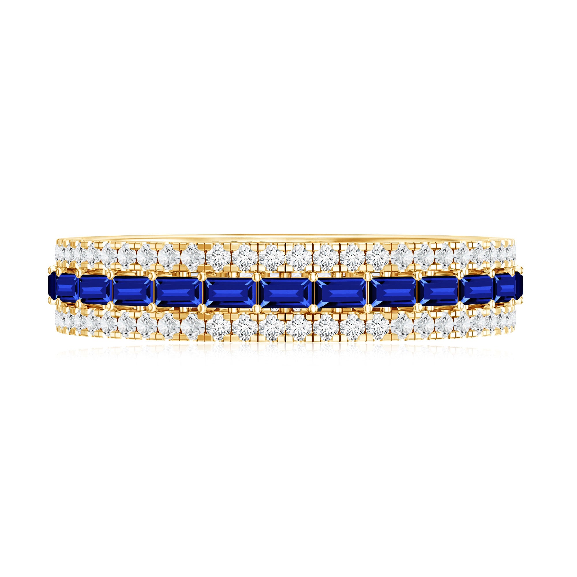 Baguette Cut Lab Grown Blue Sapphire and Moissanite Wedding Band AAAA - Rosec Jewels