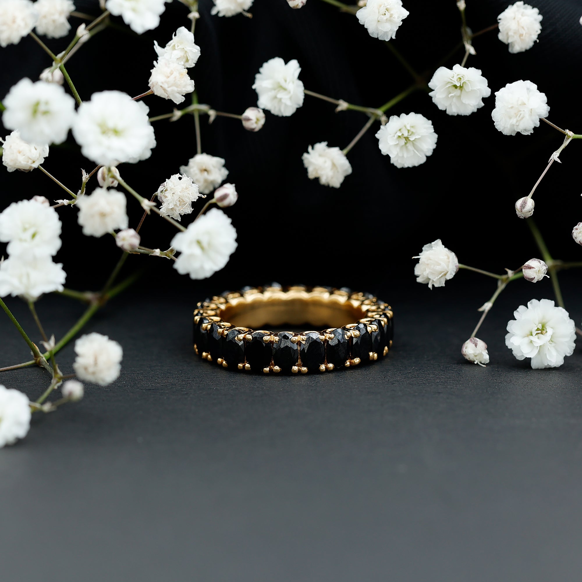 Rosec Jewels-Oval Shaped Black Onyx Wedding Band for Women