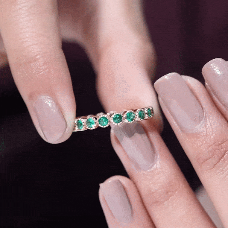 Certified Lab Created Emerald Full Eternity Band Ring in Bezel Setting AAAA - Rosec Jewels