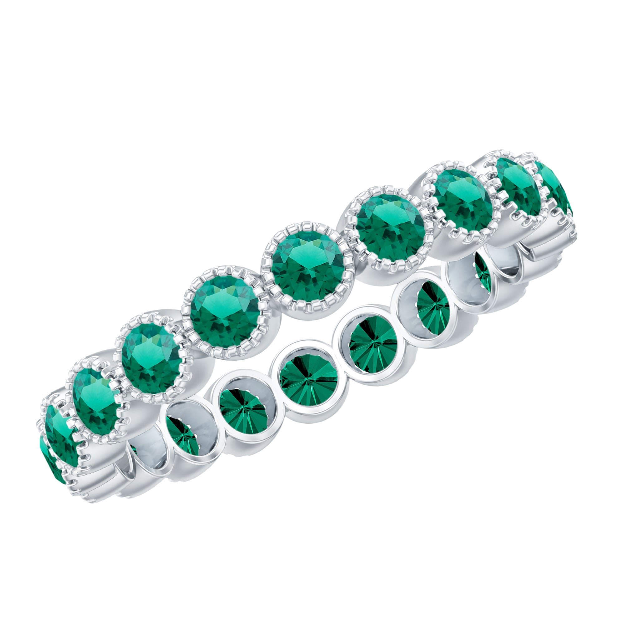 Certified Lab Created Emerald Full Eternity Band Ring in Bezel Setting