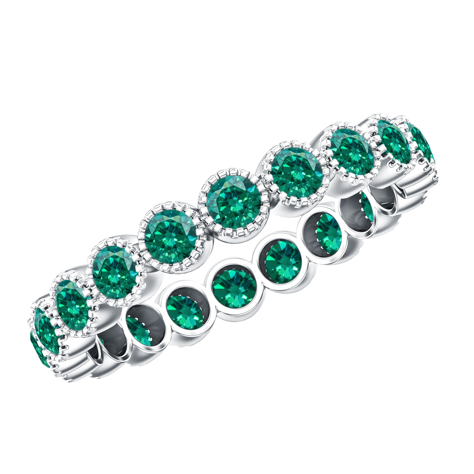 Certified Lab Created Emerald Full Eternity Band Ring in Bezel Setting AAAA - Rosec Jewels