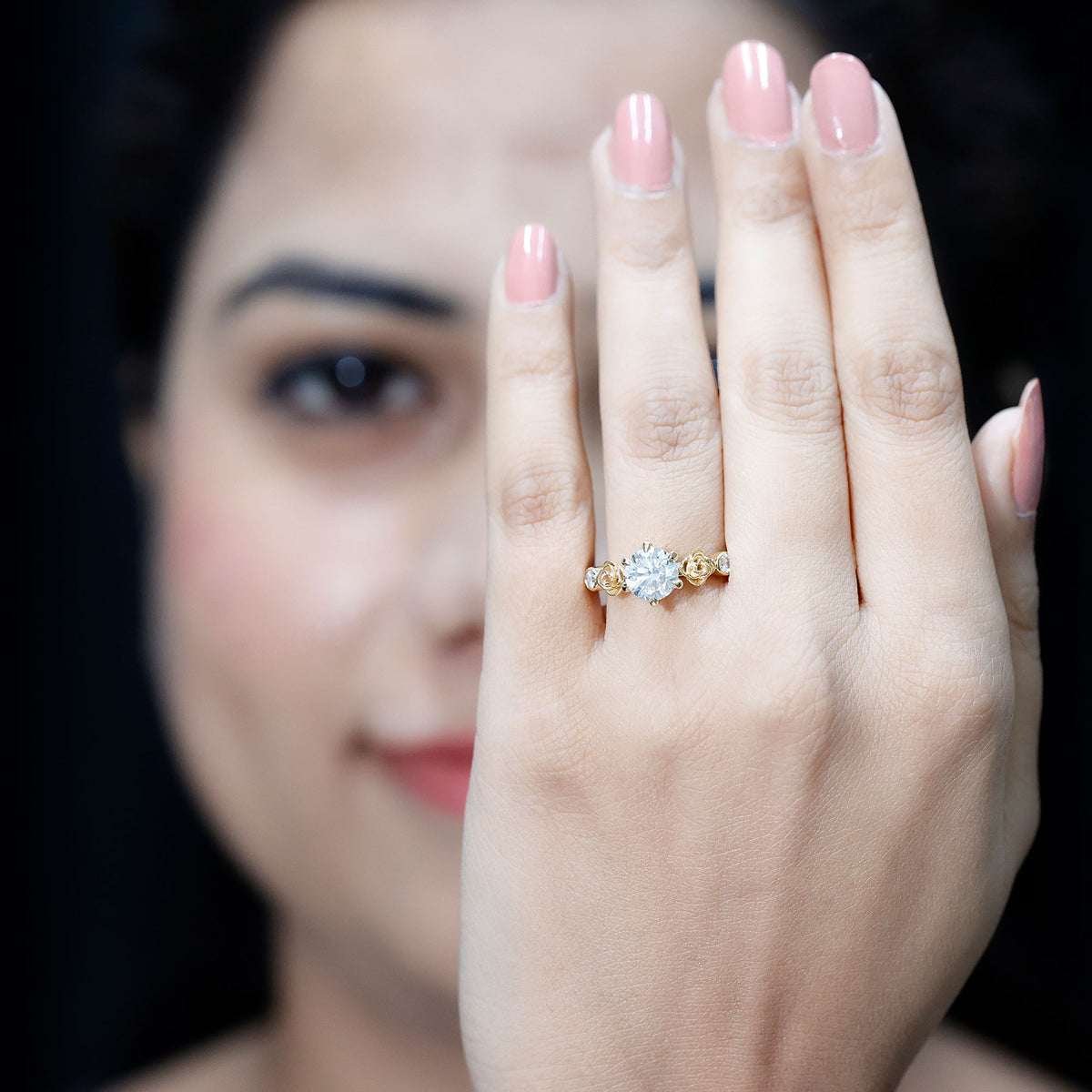 Brilliant Cut Moissanite Rose Engagement Ring For Women D-VS1 - Rosec Jewels