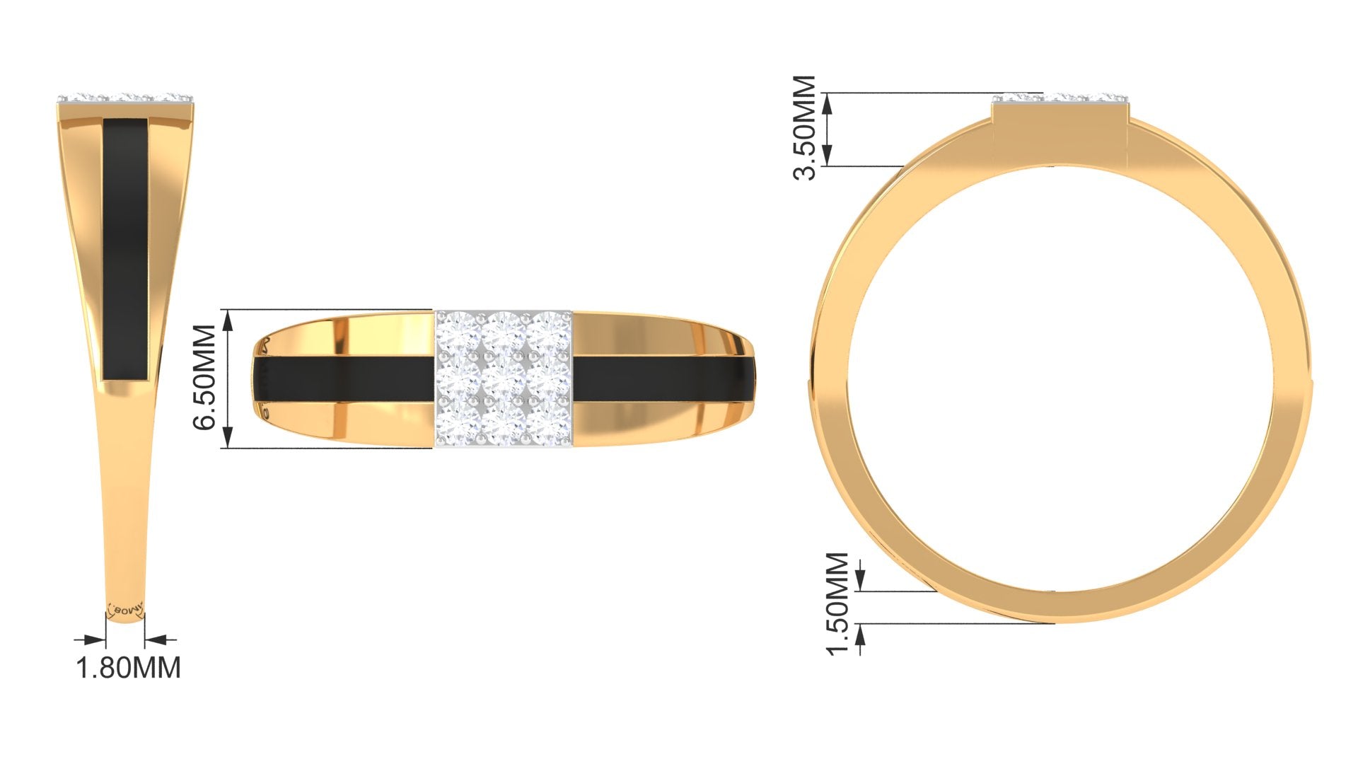 Certified Real Diamond Mens Engagement Band with Black Enamel Natural - ( HI-SI ) - Rosec Jewels