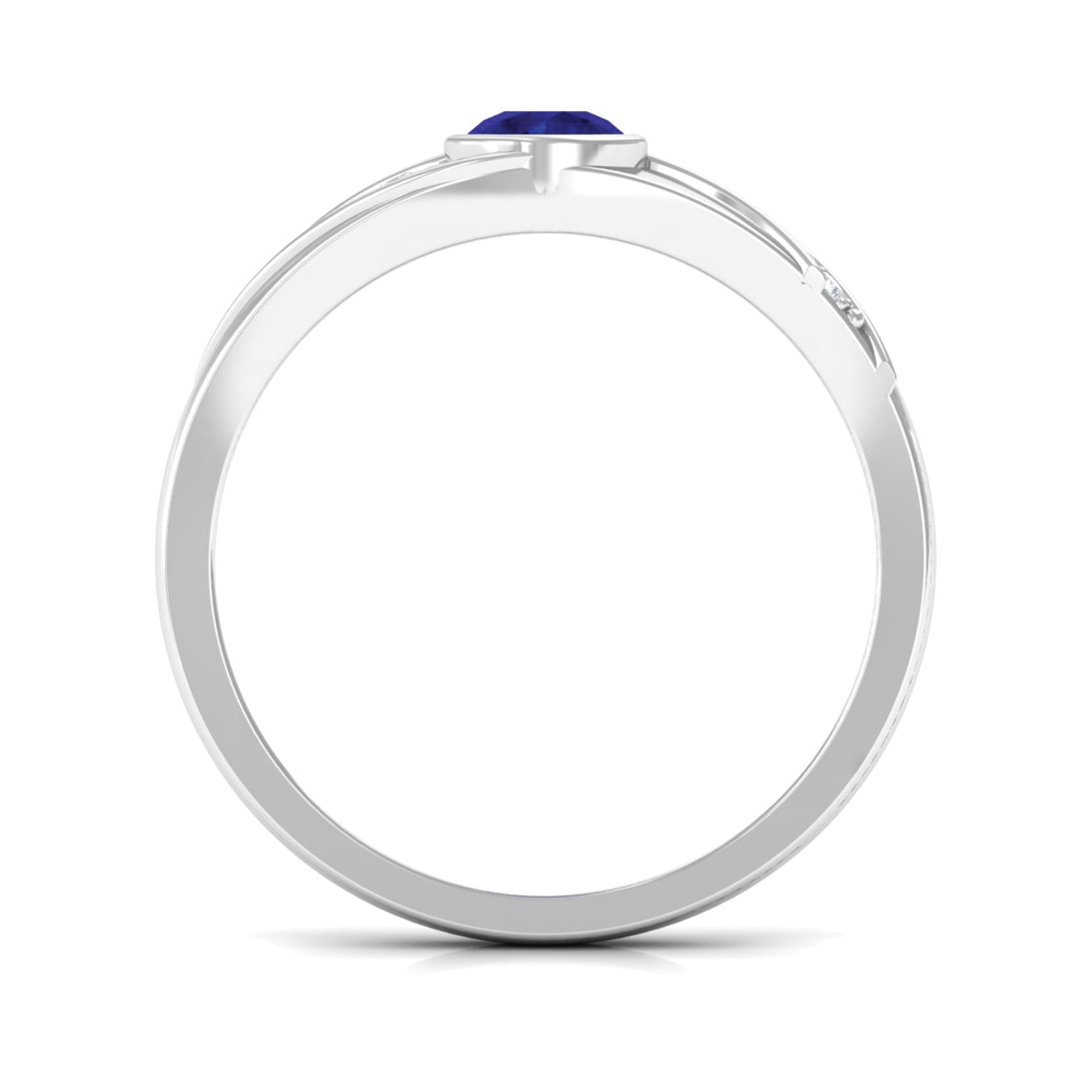Bezel Set Blue Sapphire and Diamond Engagement Ring for Men AAA - Rosec Jewels