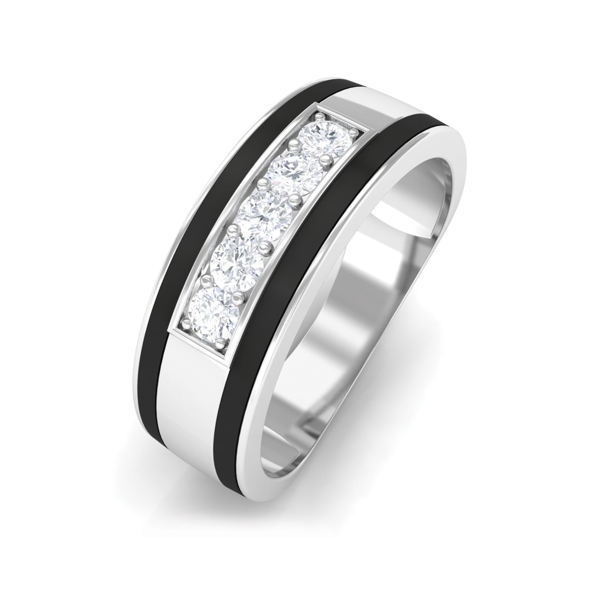 Certified Real Diamond Wedding Band with Black Enamel Natural - ( HI-SI ) - Rosec Jewels