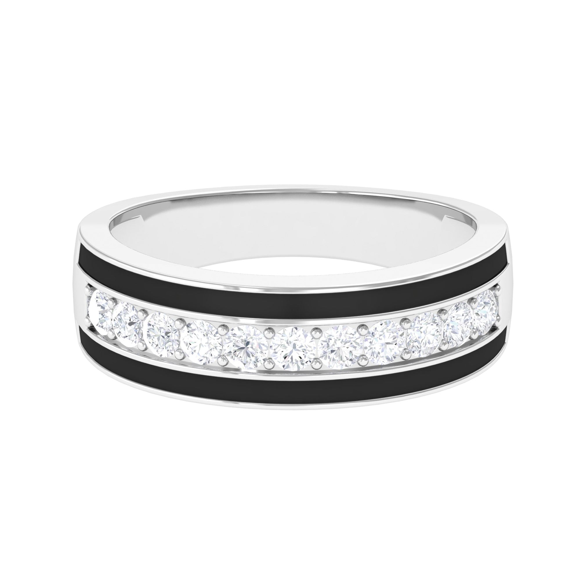 Natural Diamond and Enamel Wedding Band for Men