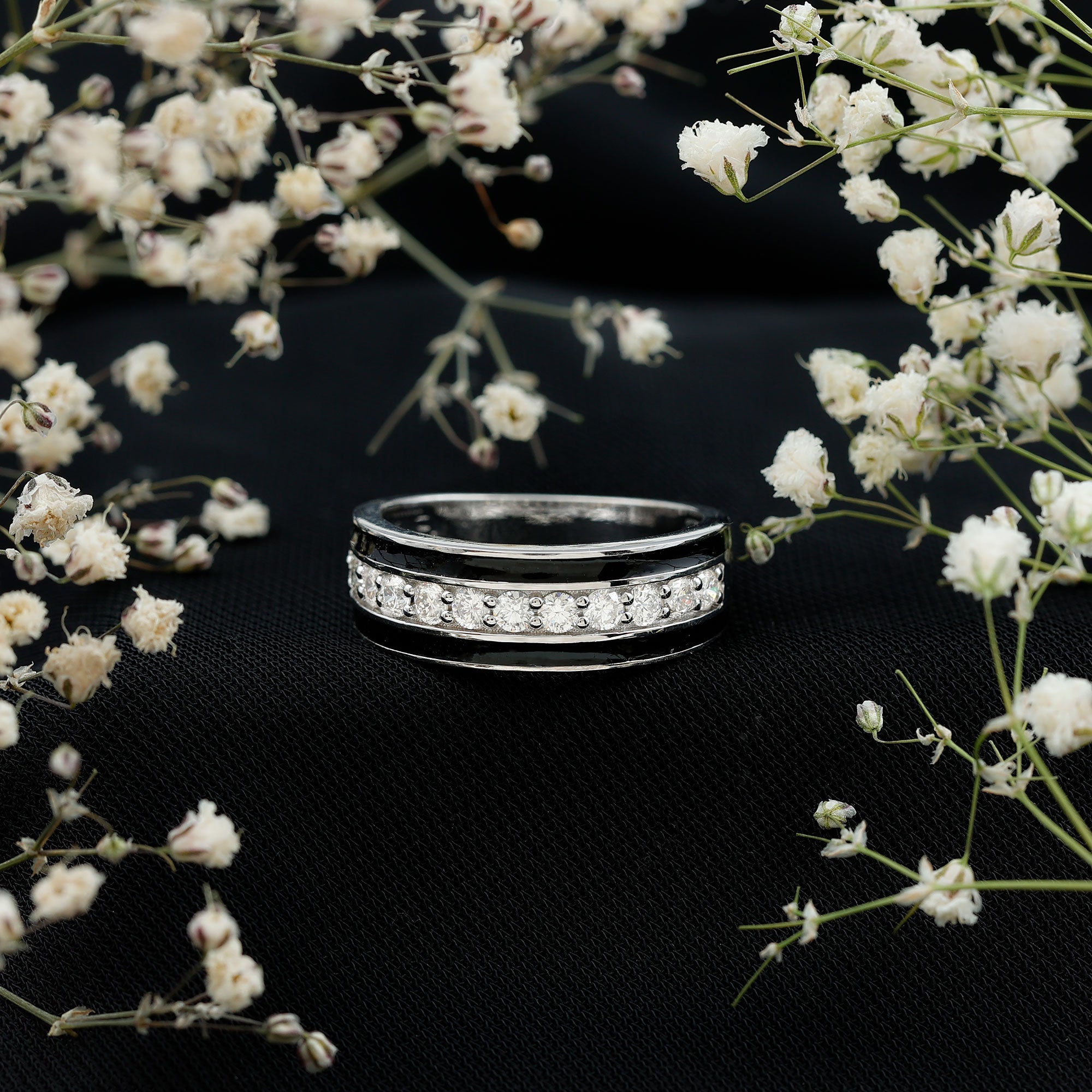 Natural Diamond and Enamel Wedding Band for Men Natural - ( HI-SI ) - Rosec Jewels