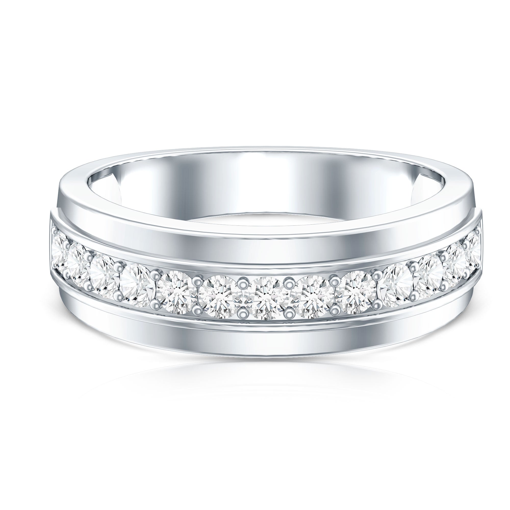 Lab Grown Diamond Half Eternity Mens Wedding Band Lab - ( EF-VS ) - Rosec Jewels
