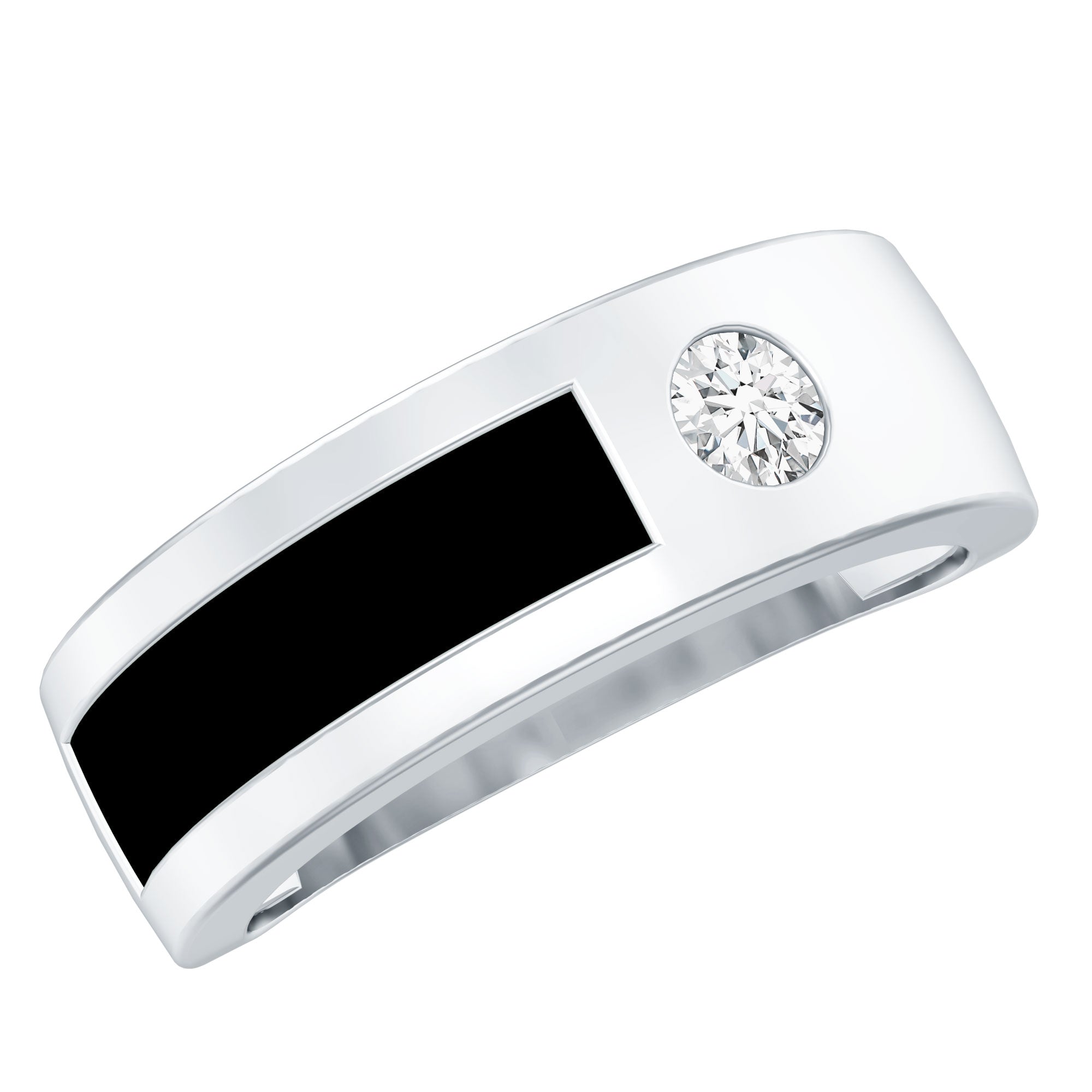 Classic Moissanite Mens Wedding Band with Black Enamel D-VS1 - Rosec Jewels