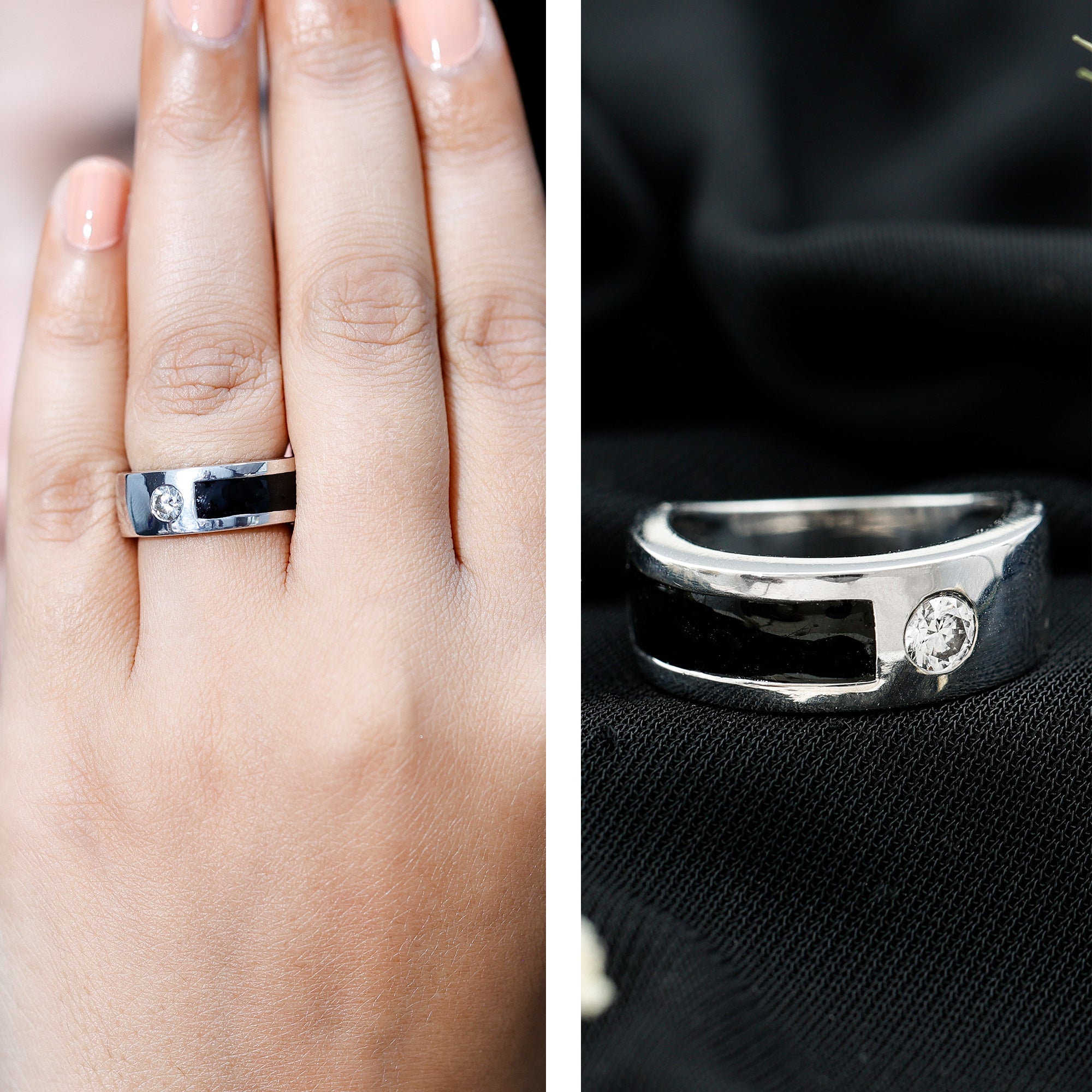 Classic Moissanite Mens Wedding Band with Black Enamel D-VS1 - Rosec Jewels
