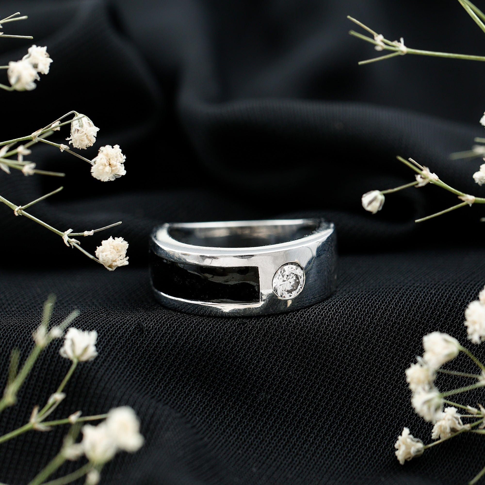 Classic Moissanite Mens Wedding Band with Black Enamel D-VS1 - Rosec Jewels