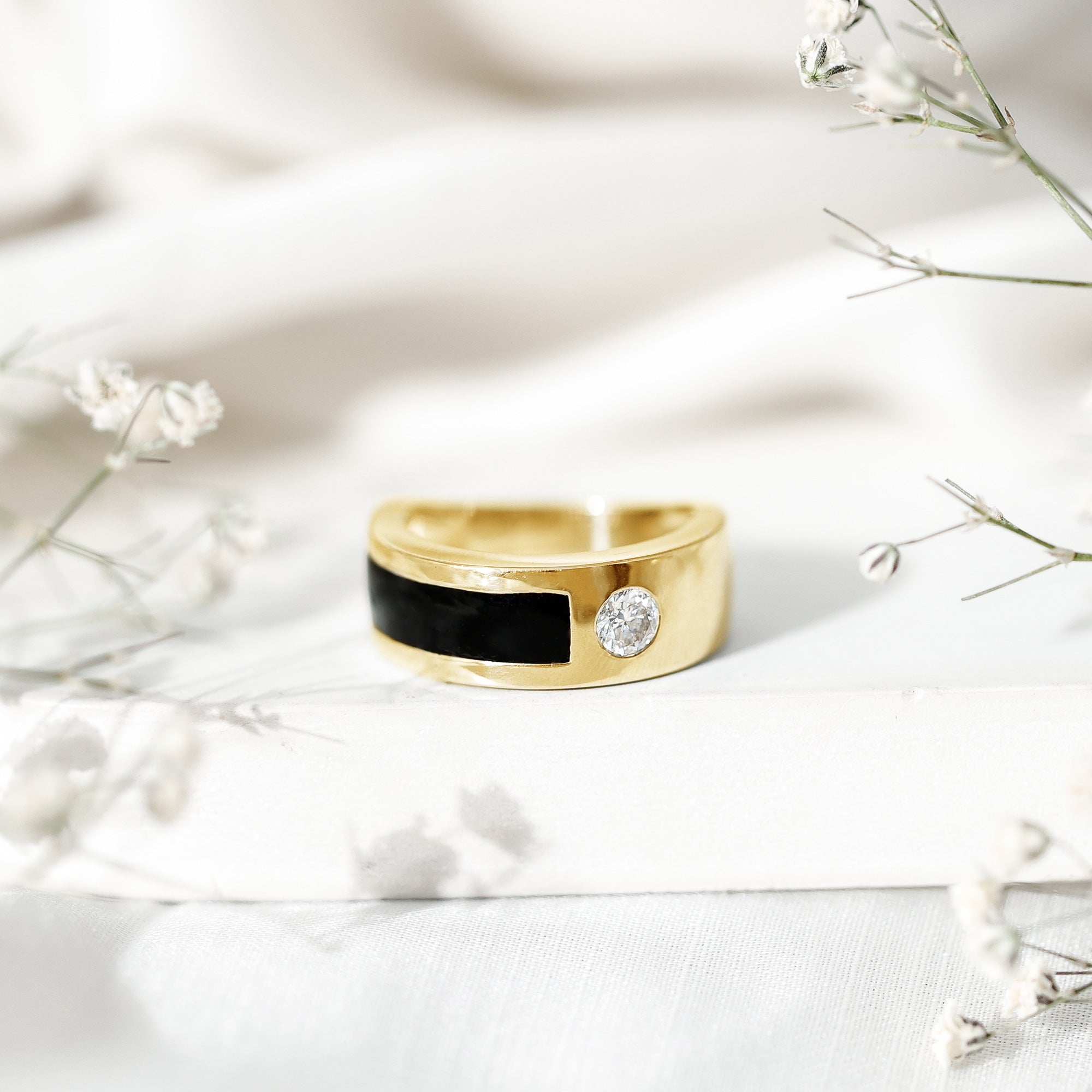 Classic Moissanite Mens Wedding Band with Black Enamel D-VS1 - Rosec Jewels