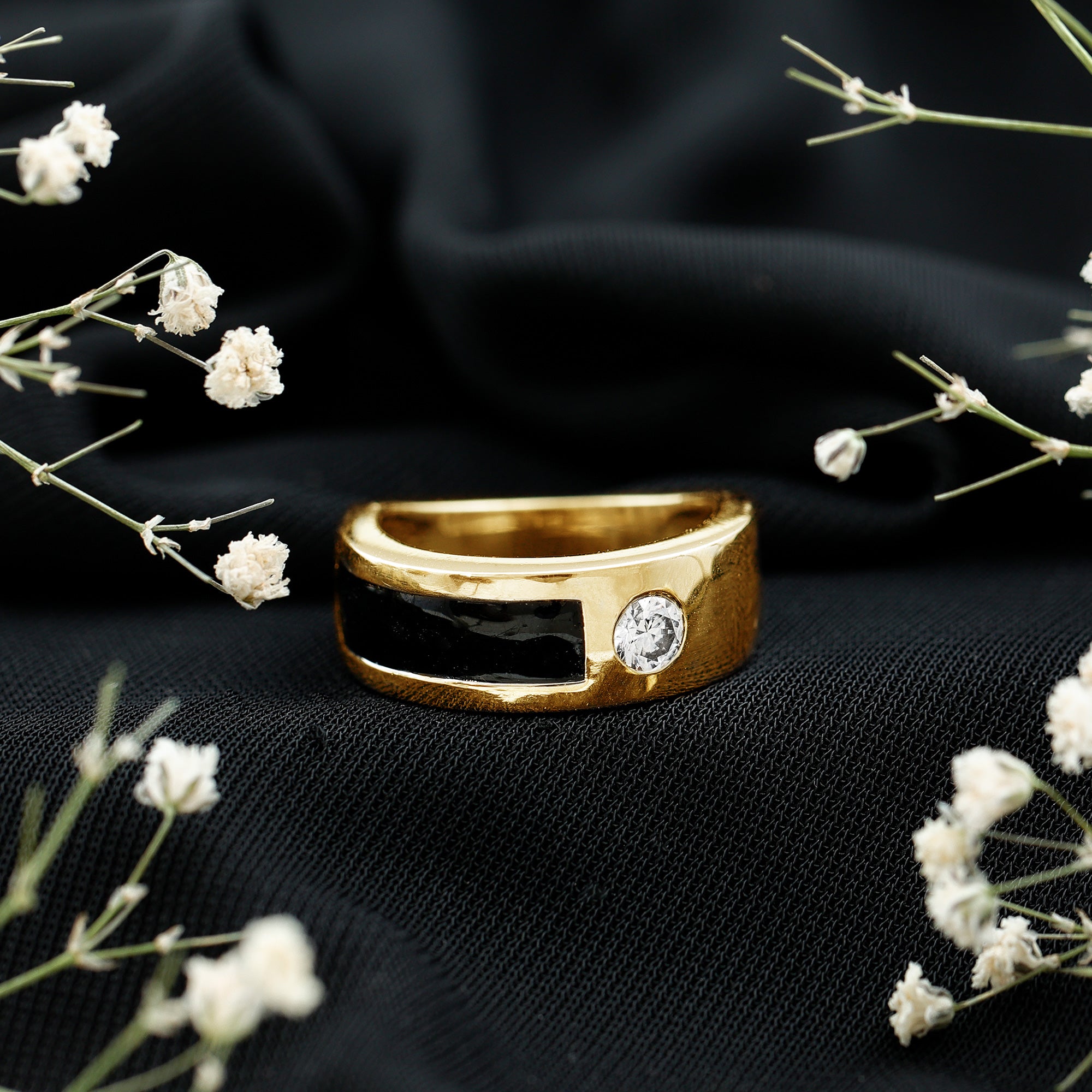 Classic Moissanite Mens Wedding Band with Black Enamel D-VS1 - Rosec Jewels