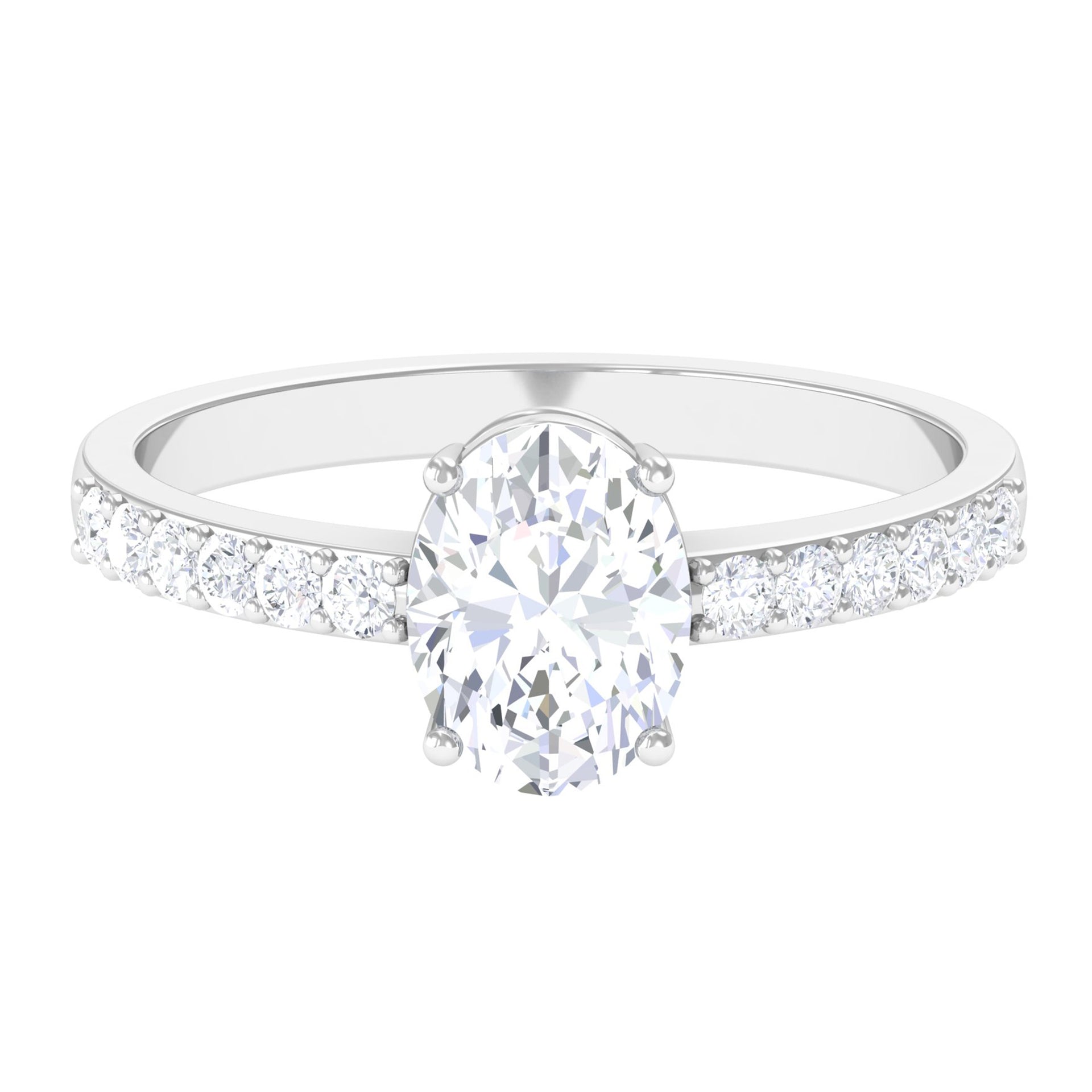 Oval Cut Solitaire Moissanite Engagement Ring Moissanite - ( D-VS1 ) - Color and Clarity - Rosec Jewels