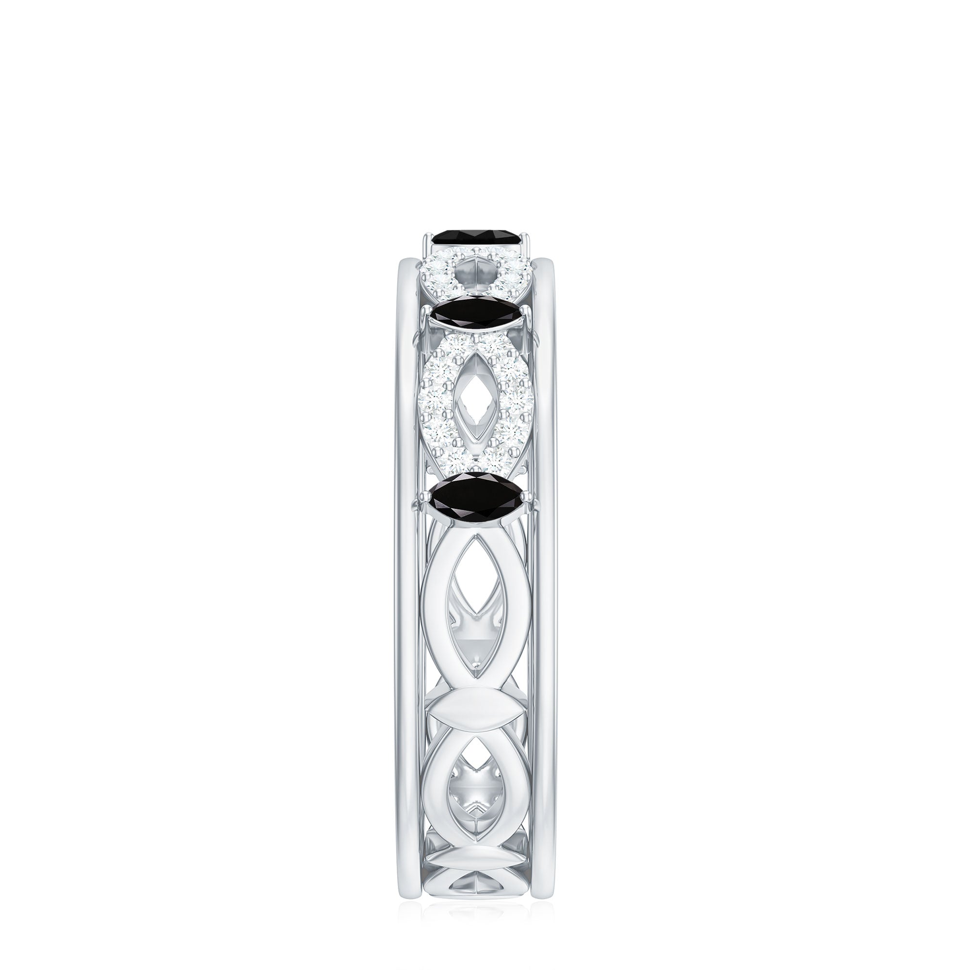 Certified Lab Grown Black and White Diamond Infinity Band Ring AAAA ( Synthetic ) - Rosec Jewels