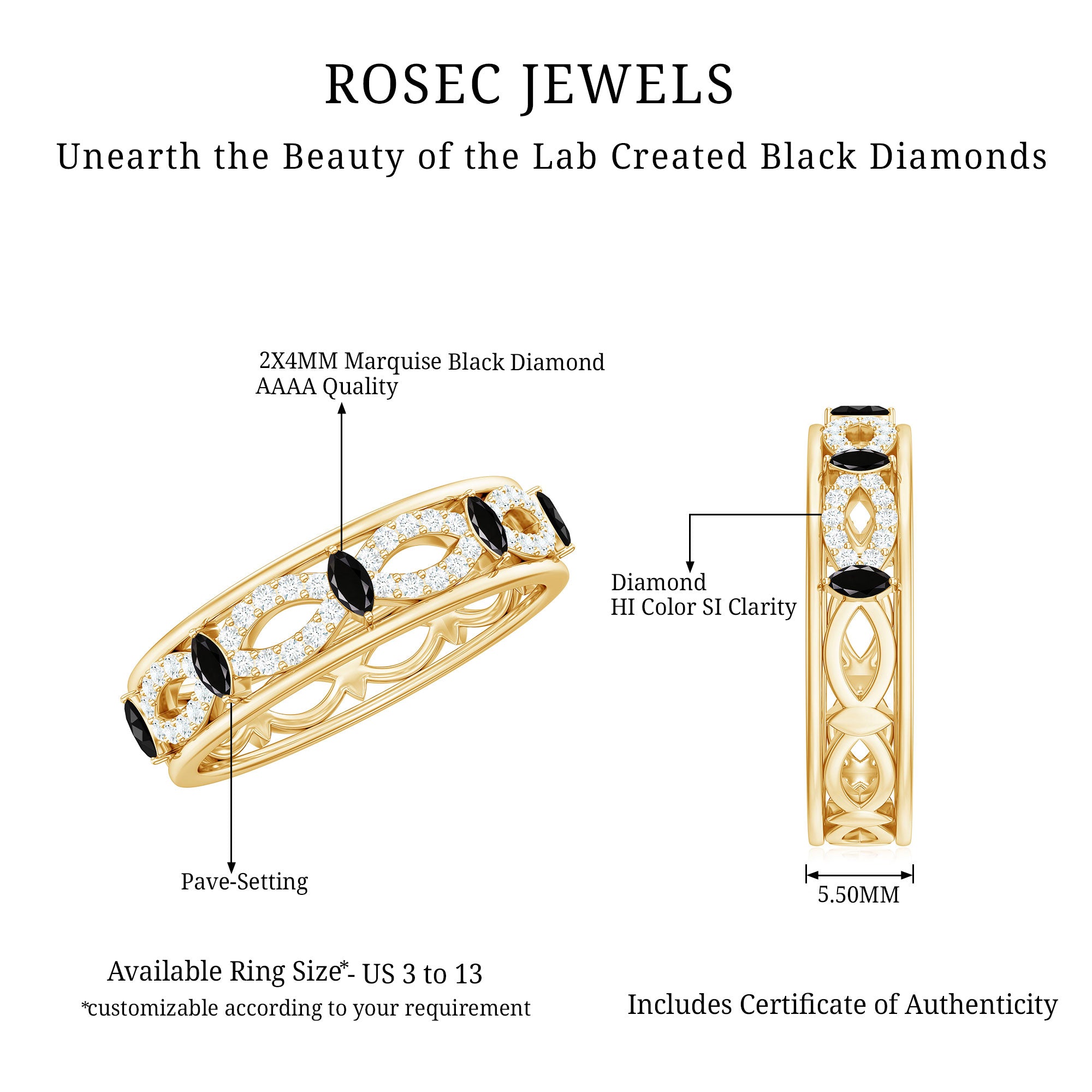 Certified Lab Grown Black and White Diamond Infinity Band Ring AAAA ( Synthetic ) - Rosec Jewels