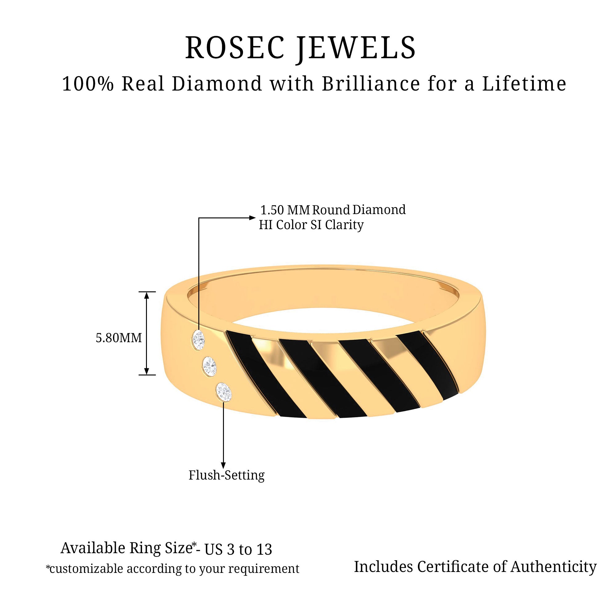 Real Diamond Enamel Band Ring in Flush Setting Natural - ( HI-SI ) - Rosec Jewels