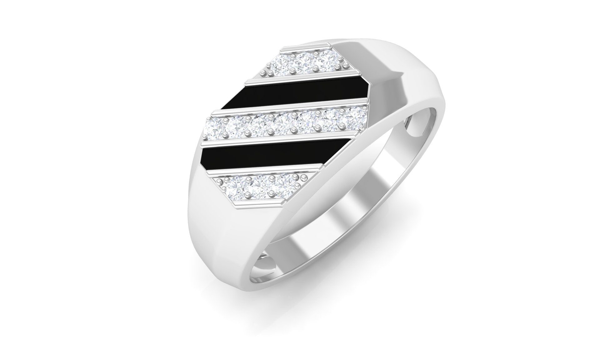 Classic Diamond Mens Engagement Ring with Black Enamel Natural - ( HI-SI ) - Rosec Jewels